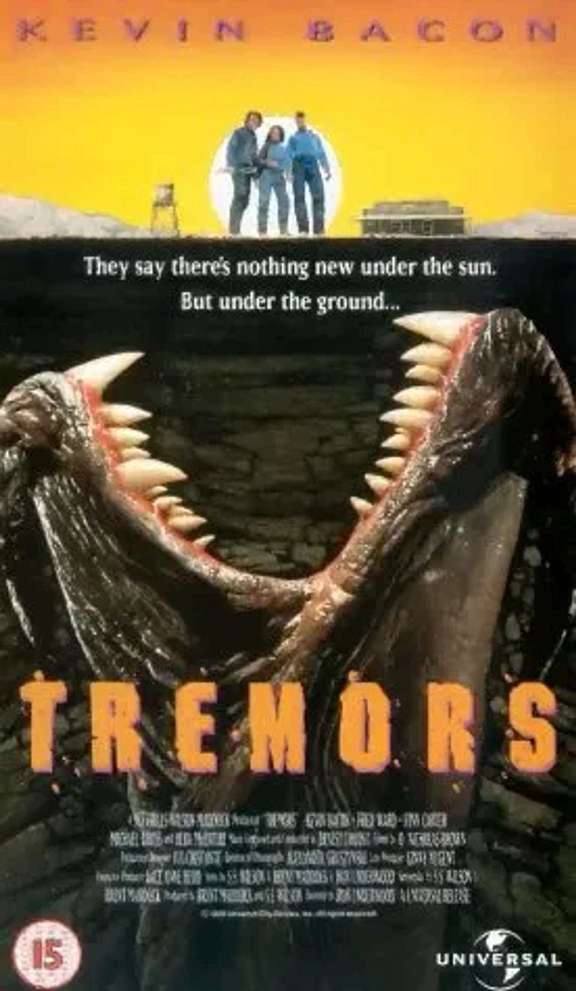 Kevin Bacon, Finn Carter, and Fred Ward in Tremors (1990)