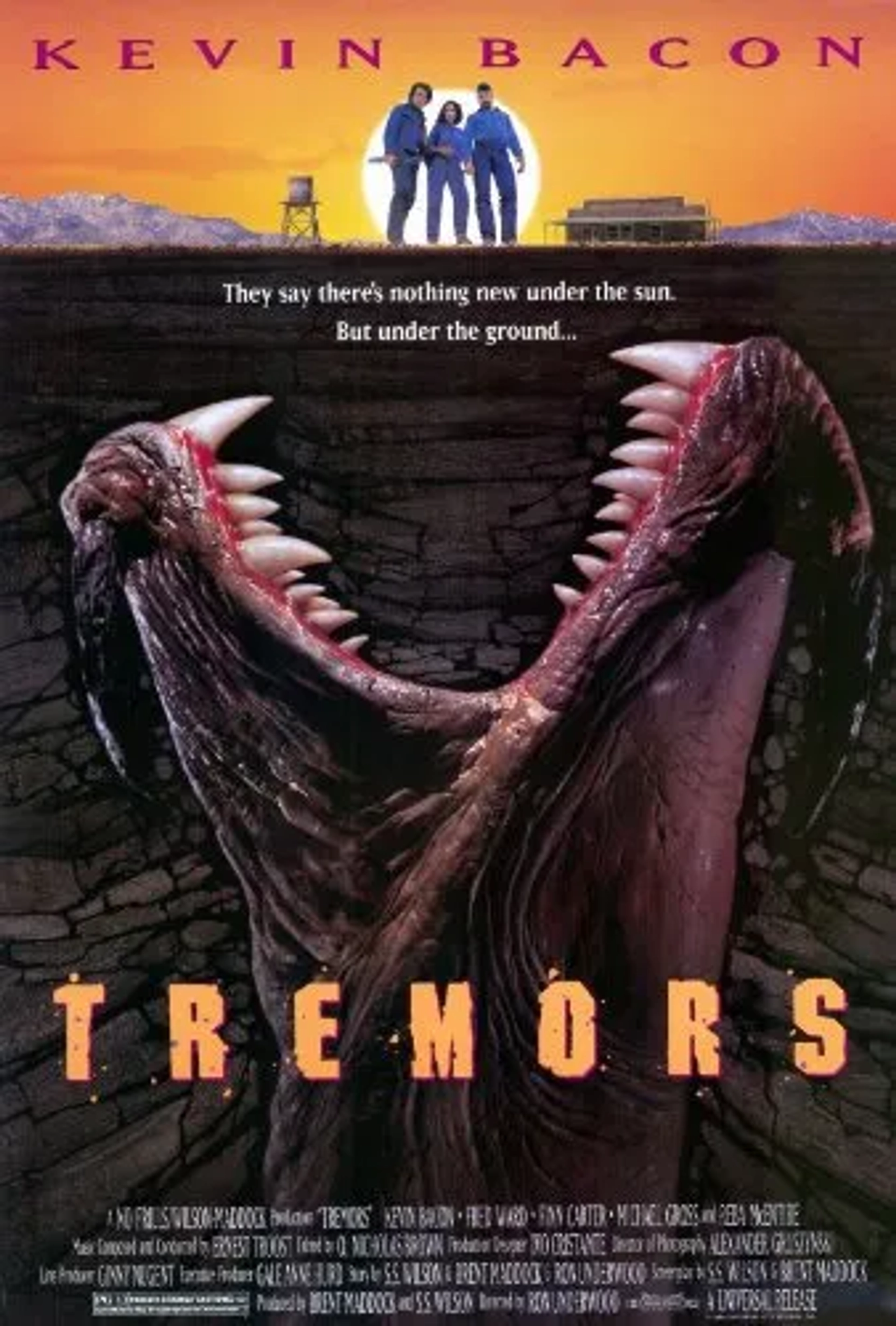 Kevin Bacon, Finn Carter, and Fred Ward in Tremors (1990)