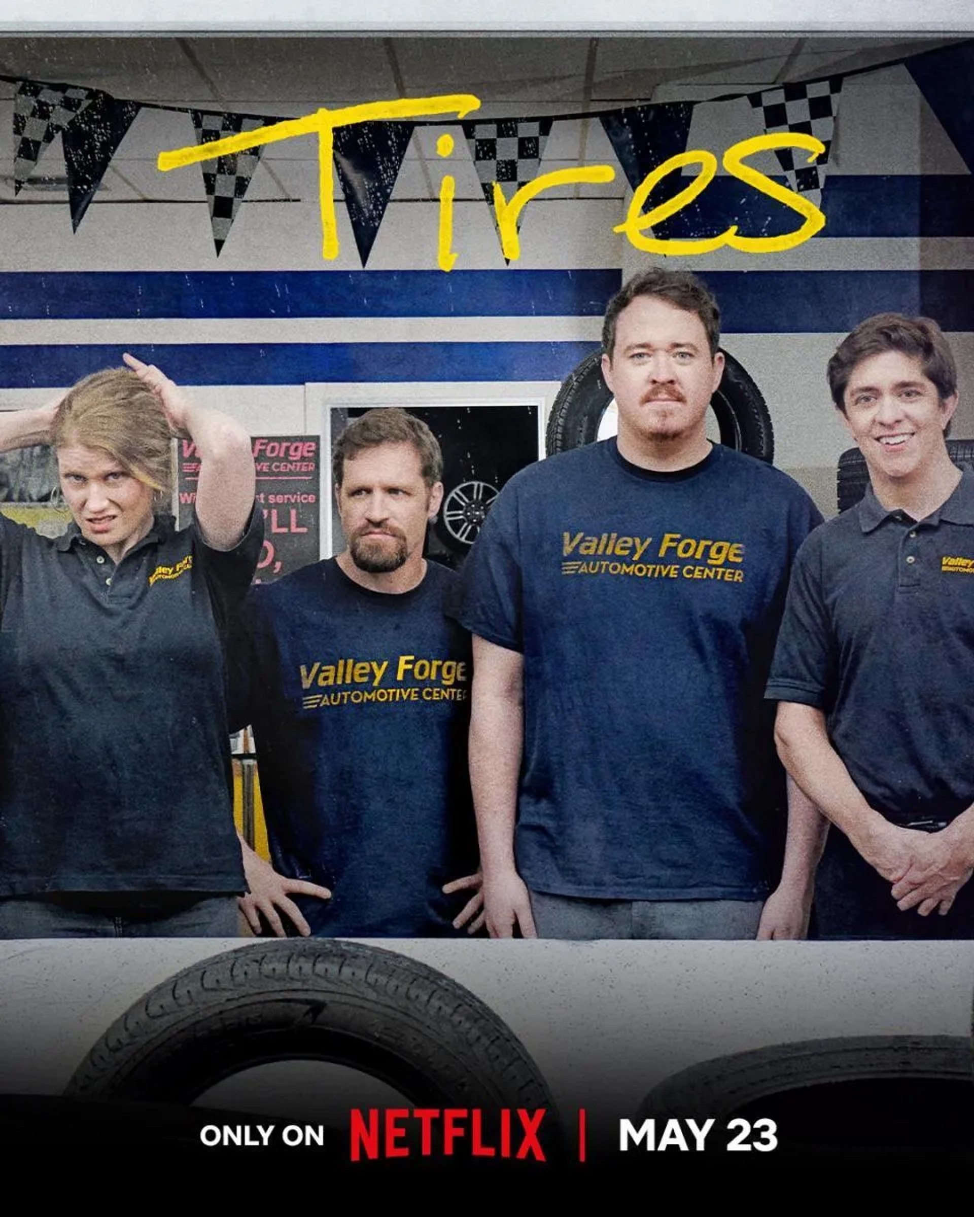 Chris O'Connor, Kilah Fox, Shane Gillis, and Steve Gerben in Tires (2024)
