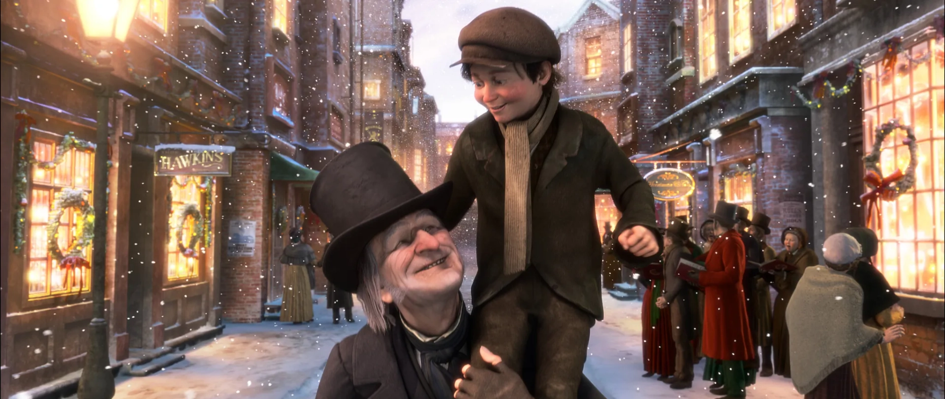 Jim Carrey, Gary Oldman, Ryan Ochoa, and Sage Ryan in A Christmas Carol (2009)