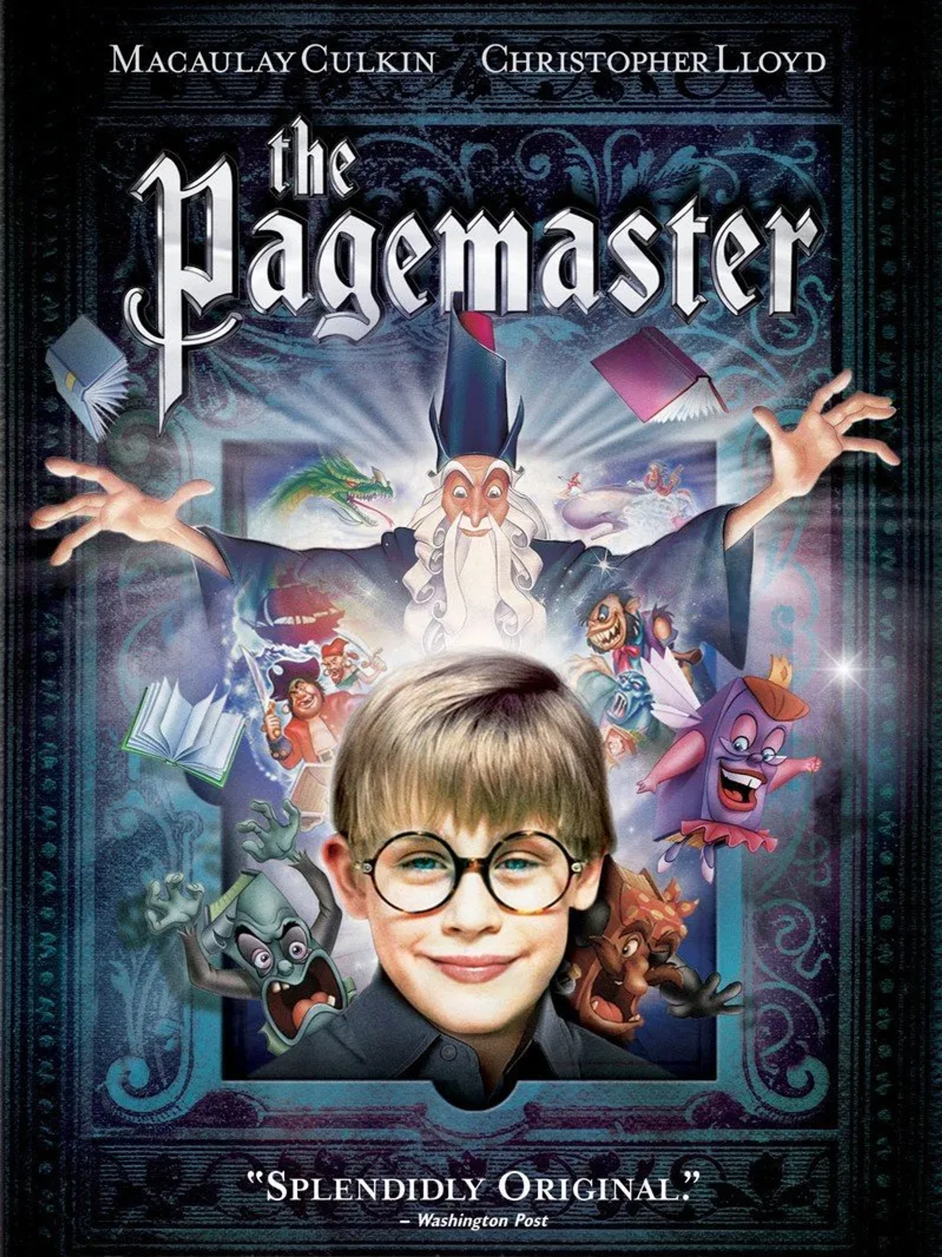 Whoopi Goldberg, Macaulay Culkin, Christopher Lloyd, Leonard Nimoy, Patrick Stewart, Jim Cummings, George Hearn, and Frank Welker in The Pagemaster (1994)