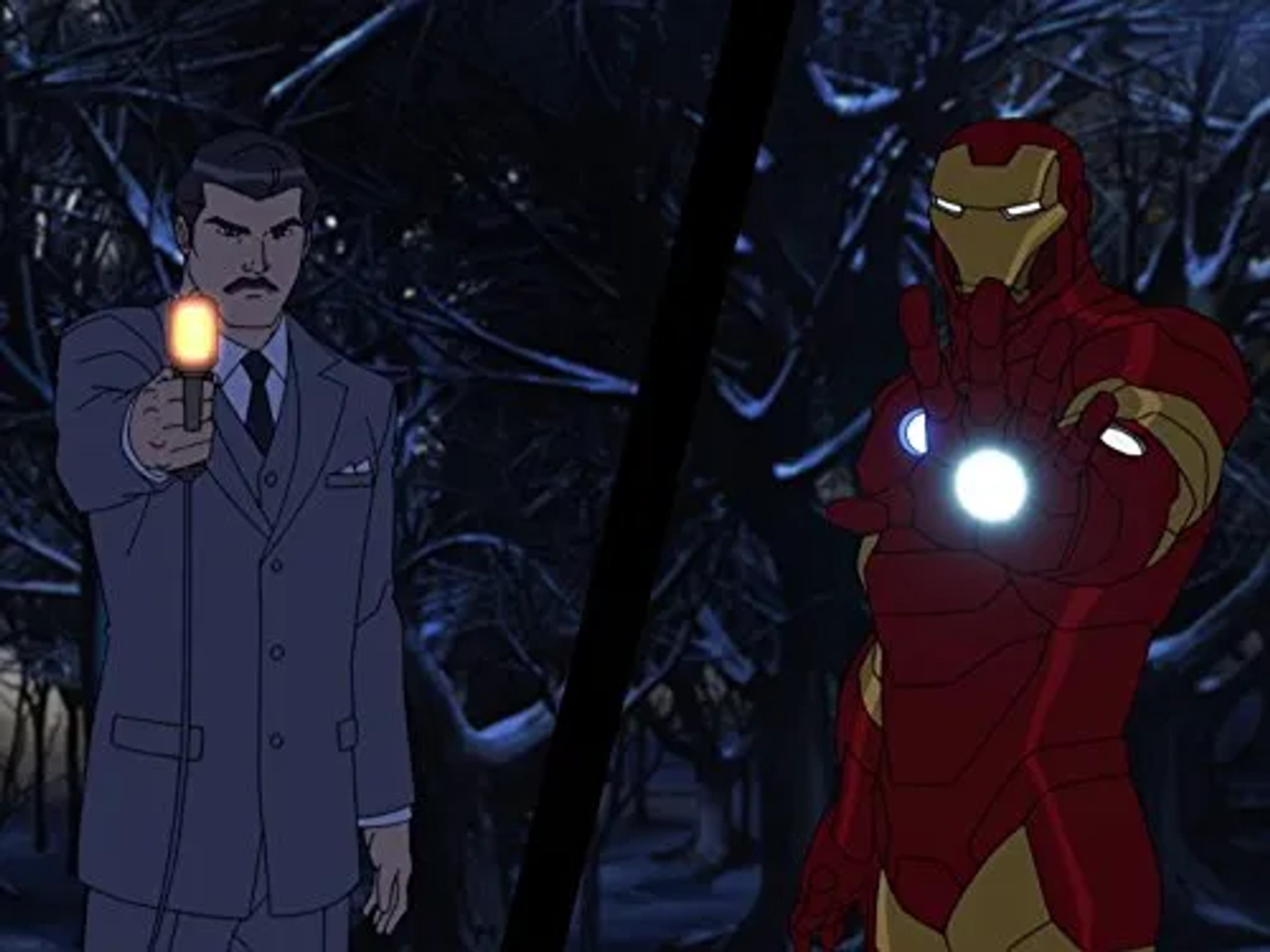 Stephen Collins and Mick Wingert in Avengers Assemble (2012)