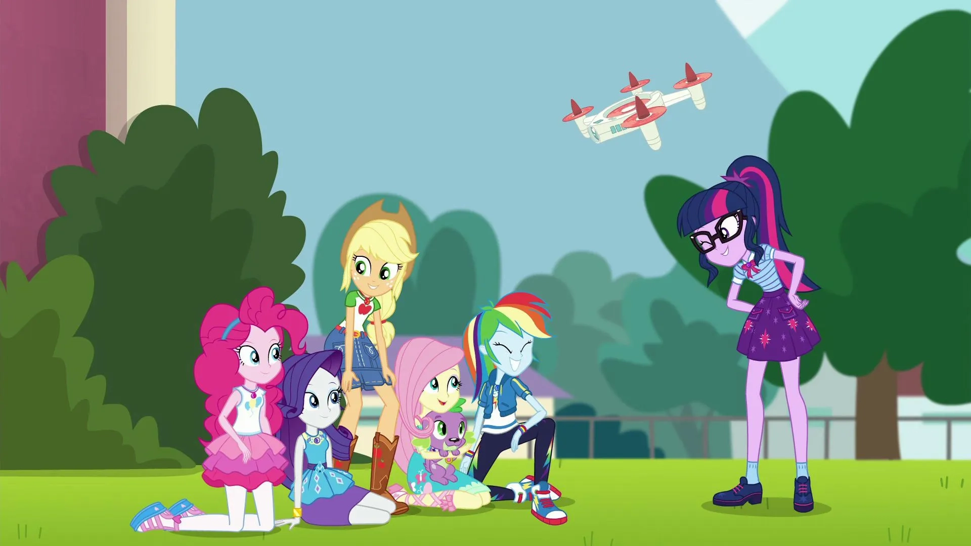 Tara Strong, Tabitha St. Germain, Andrea Libman, Cathy Weseluck, and Ashleigh Ball in My Little Pony Equestria Girls: Forgotten Friendship (2018)