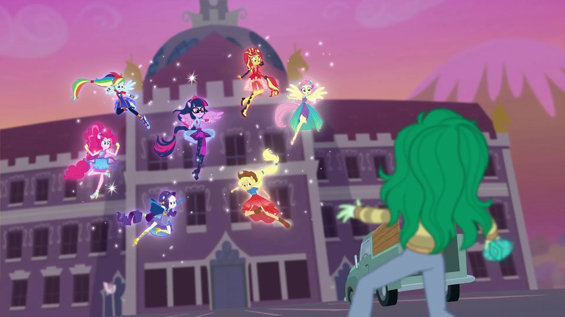 Tara Strong, Tabitha St. Germain, Andrea Libman, Shannon Chan-Kent, Rebecca Shoichet, and Ashleigh Ball in My Little Pony Equestria Girls: Forgotten Friendship (2018)