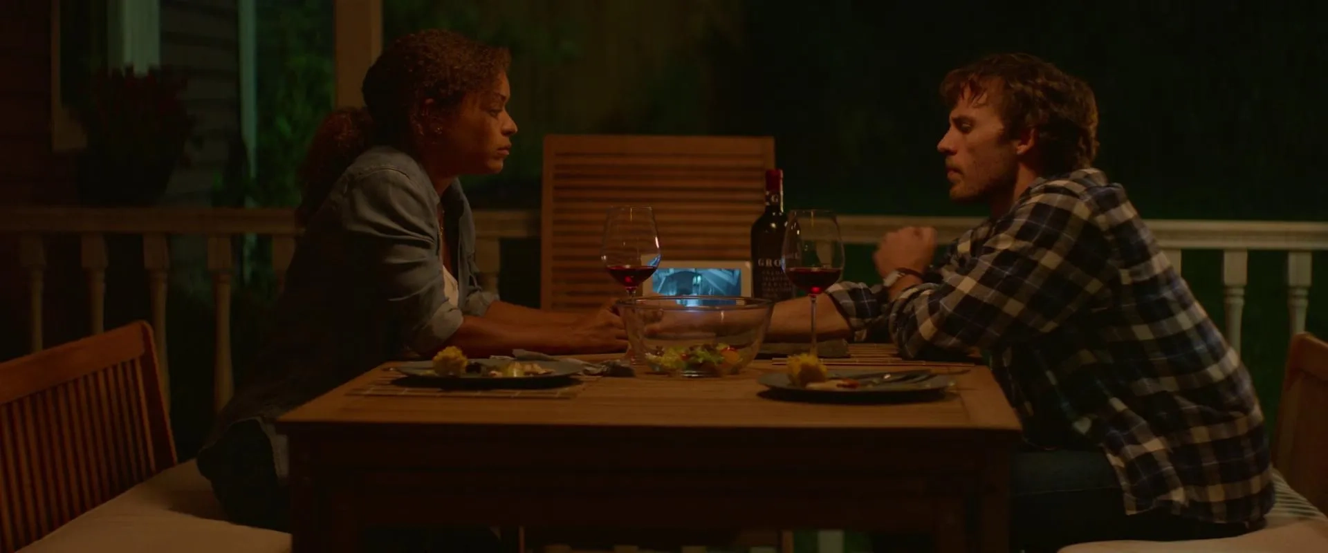 Sam Claflin and Antonia Thomas in Bagman (2024)