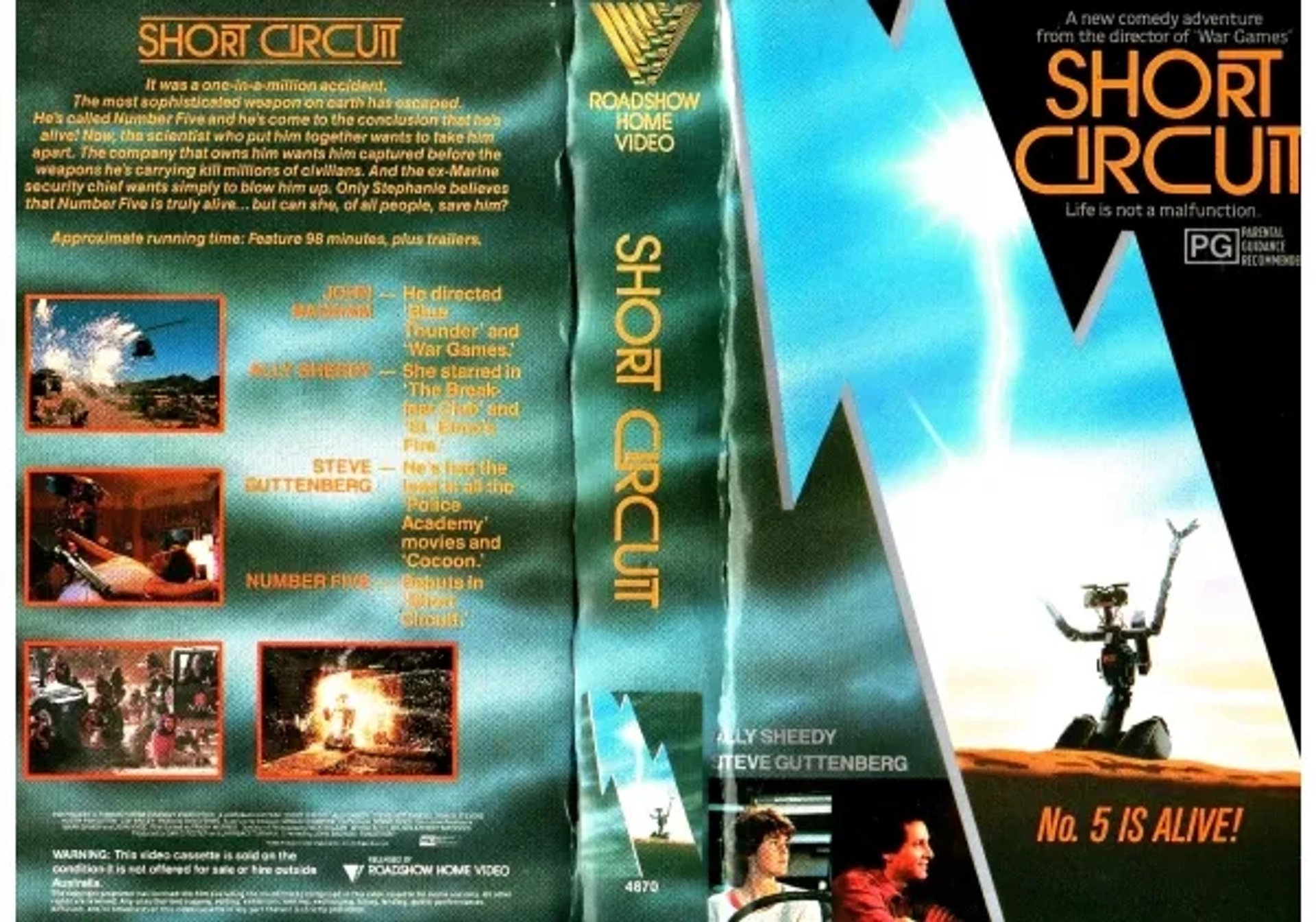 Steve Guttenberg, Ally Sheedy, G.W. Bailey, Tim Blaney, and Austin Pendleton in Short Circuit (1986)