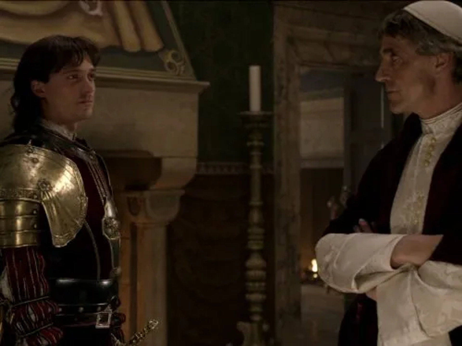 Jeremy Irons and David Oakes in The Borgias (2011)