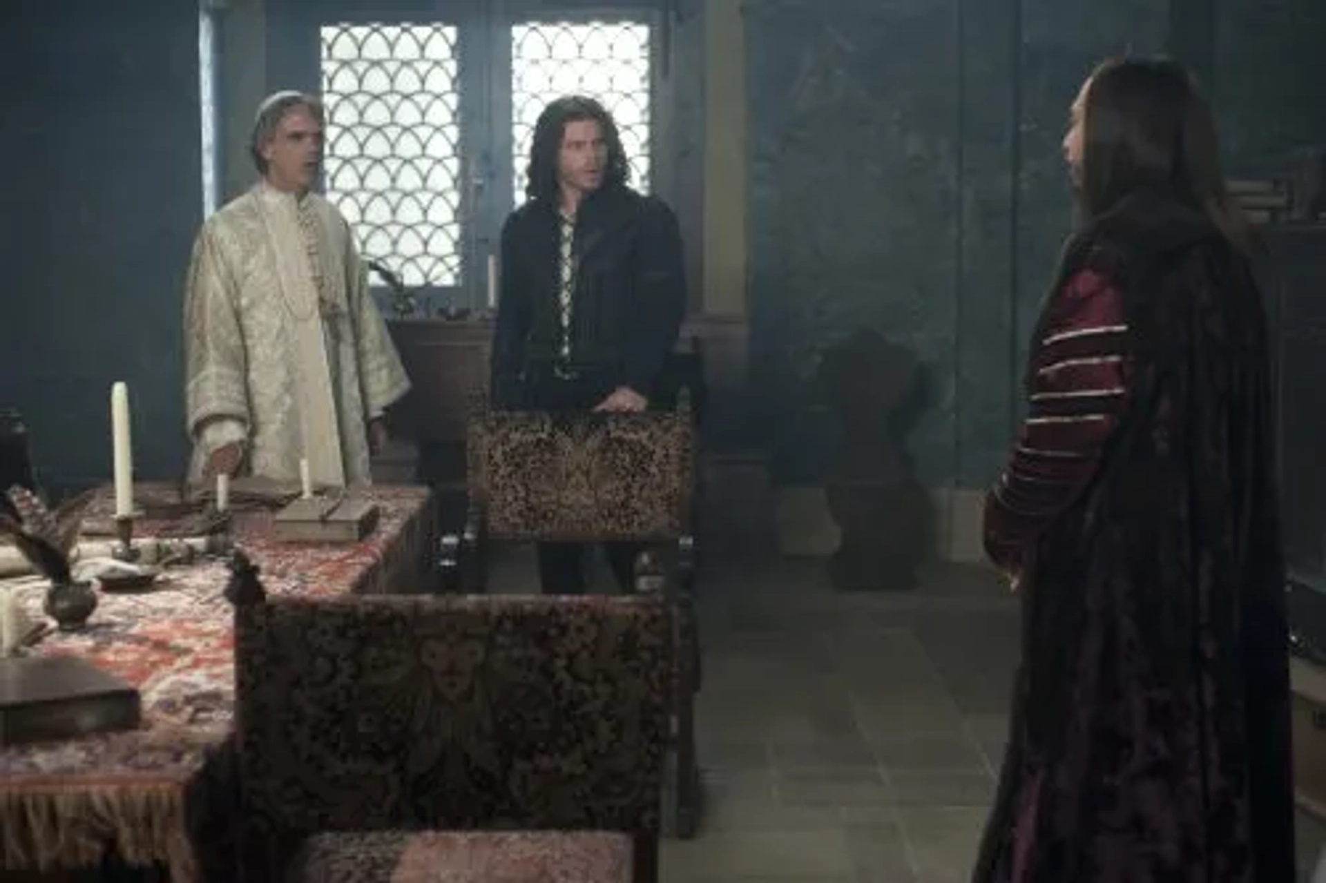 Jeremy Irons, Matias Varela, and François Arnaud in The Borgias (2011)