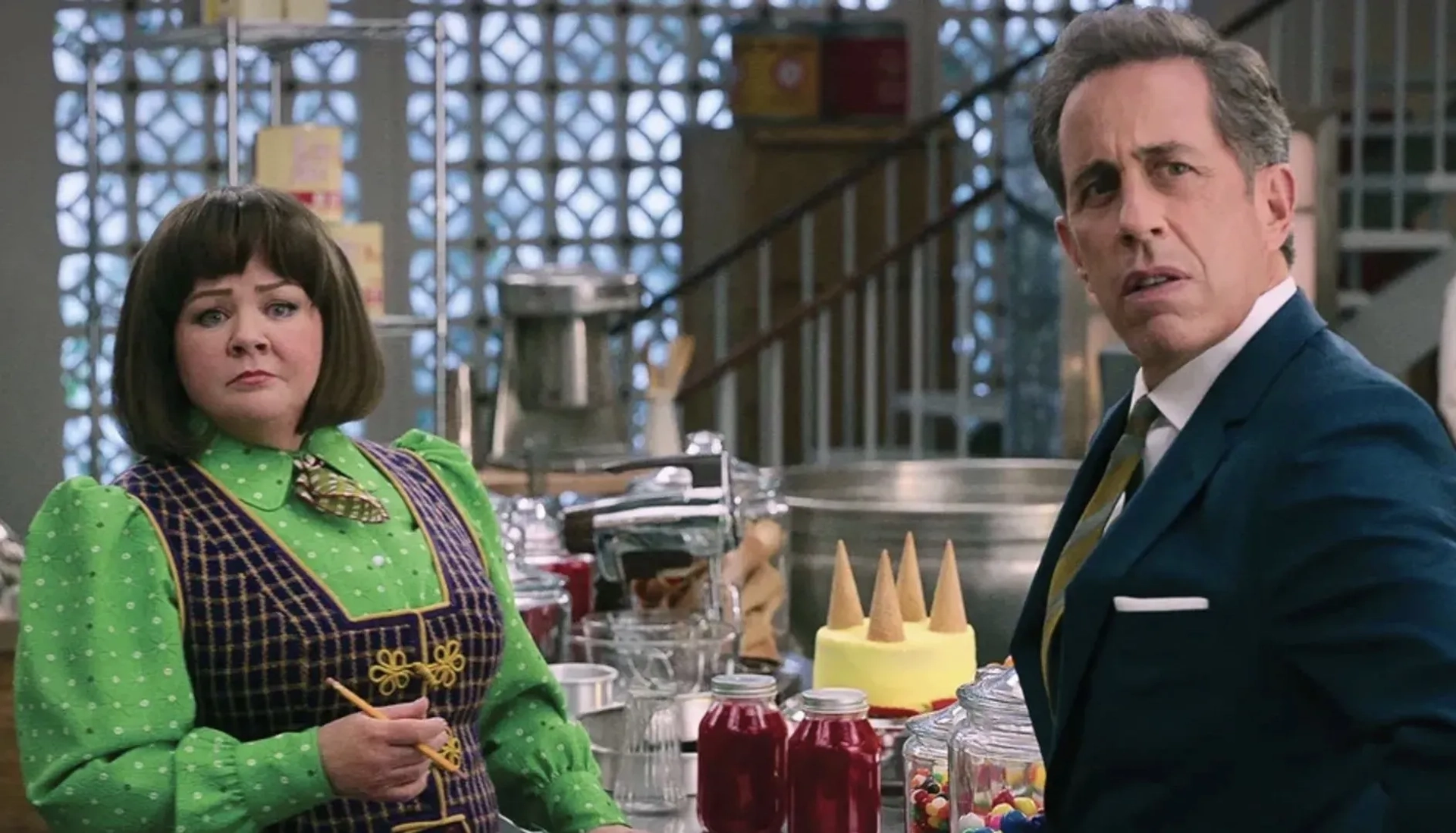 Jerry Seinfeld and Melissa McCarthy in Unfrosted (2024)