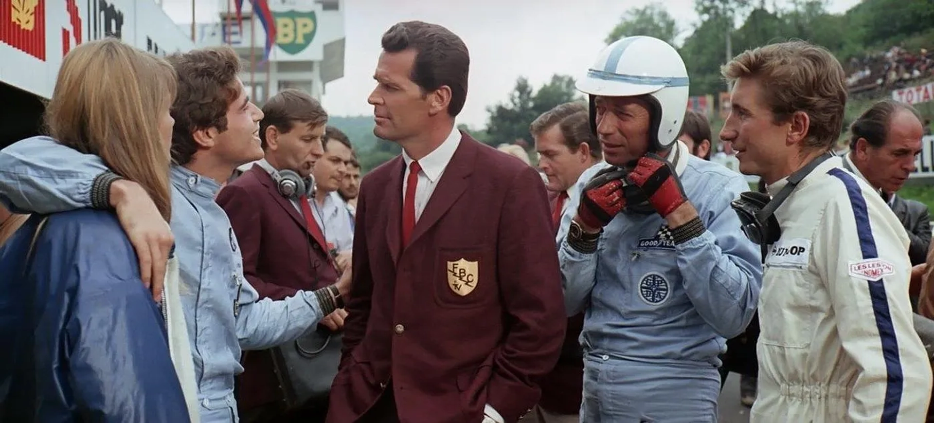 James Garner, Antonio Sabato, Enzo Fiermonte, Françoise Hardy, Yves Montand, and Jo Siffert in Grand Prix (1966)