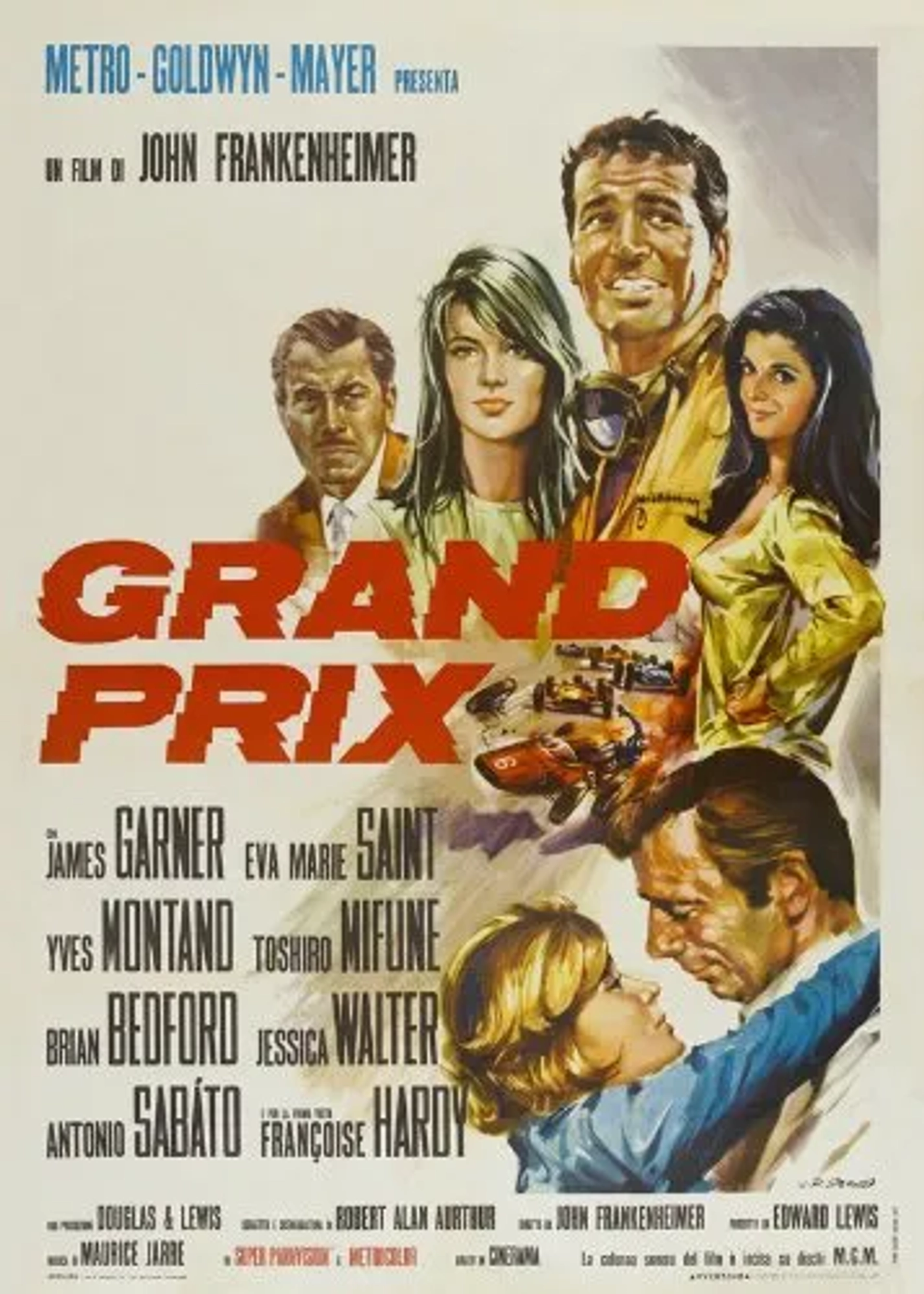 James Garner, Toshirô Mifune, Eva Marie Saint, Françoise Hardy, Yves Montand, and Jessica Walter in Grand Prix (1966)
