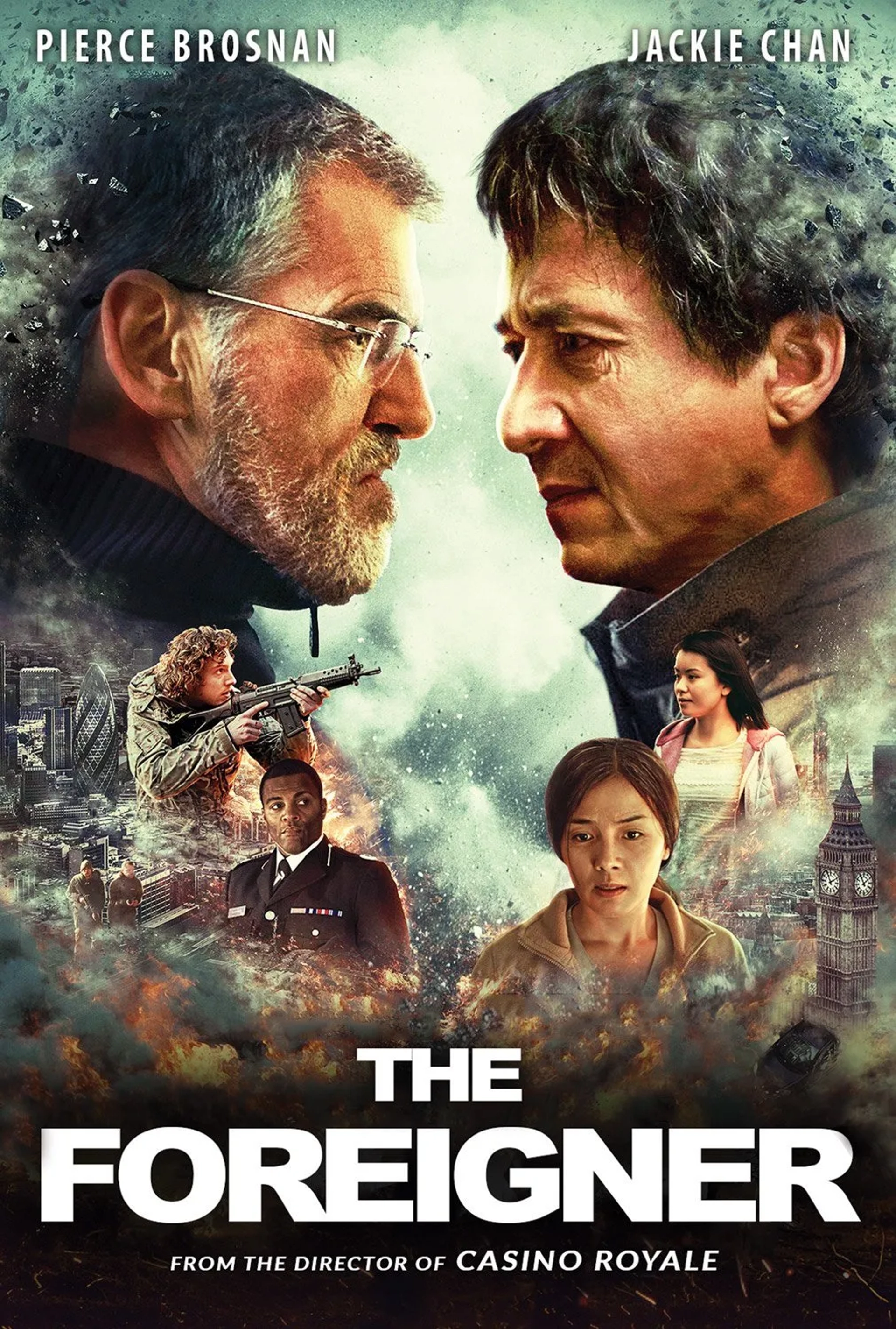 Pierce Brosnan, Jackie Chan, and Katie Leung in The Foreigner (2017)
