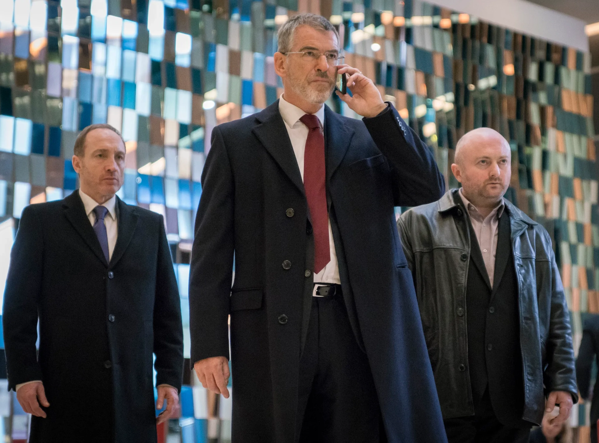 Pierce Brosnan, Michael McElhatton, and David Pearse in The Foreigner (2017)