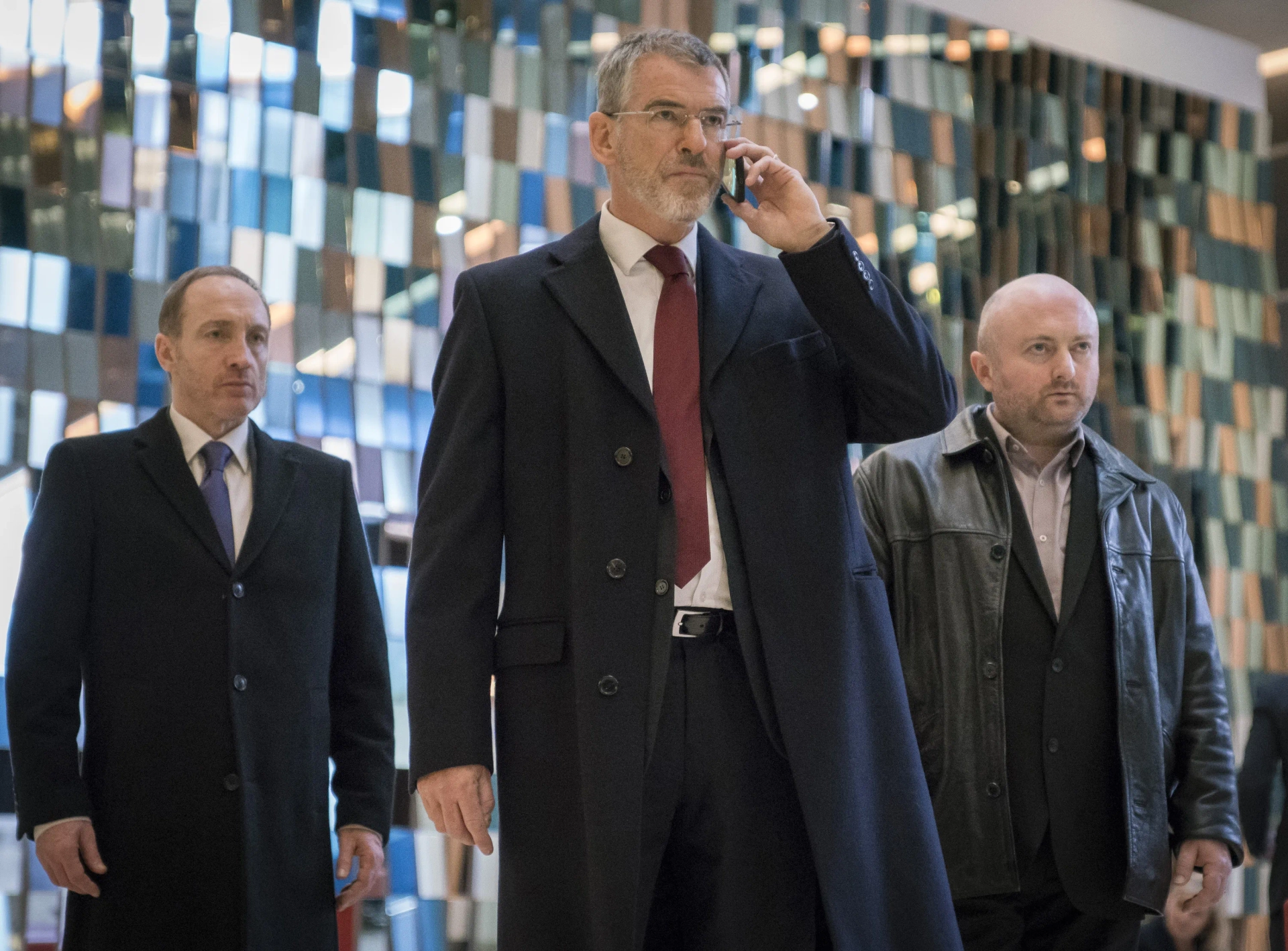 Pierce Brosnan, Michael McElhatton, and David Pearse in The Foreigner (2017)