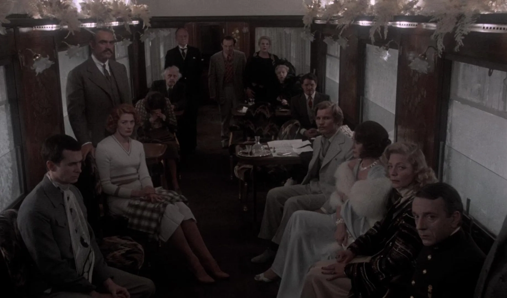 Lauren Bacall, Ingrid Bergman, John Gielgud, Sean Connery, Jacqueline Bisset, Anthony Perkins, Vanessa Redgrave, Michael York, Colin Blakely, Jean-Pierre Cassel, George Coulouris, Wendy Hiller, Denis Quilley, and Rachel Roberts in Murder on the Orient Express (1974)