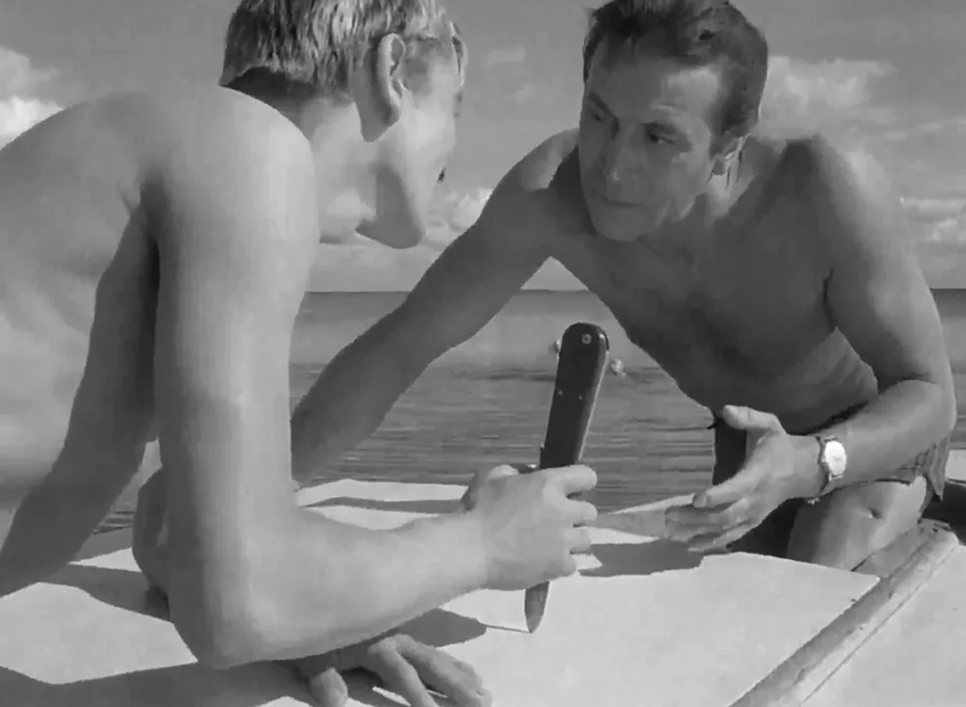 Zygmunt Malanowicz and Leon Niemczyk in Knife in the Water (1962)