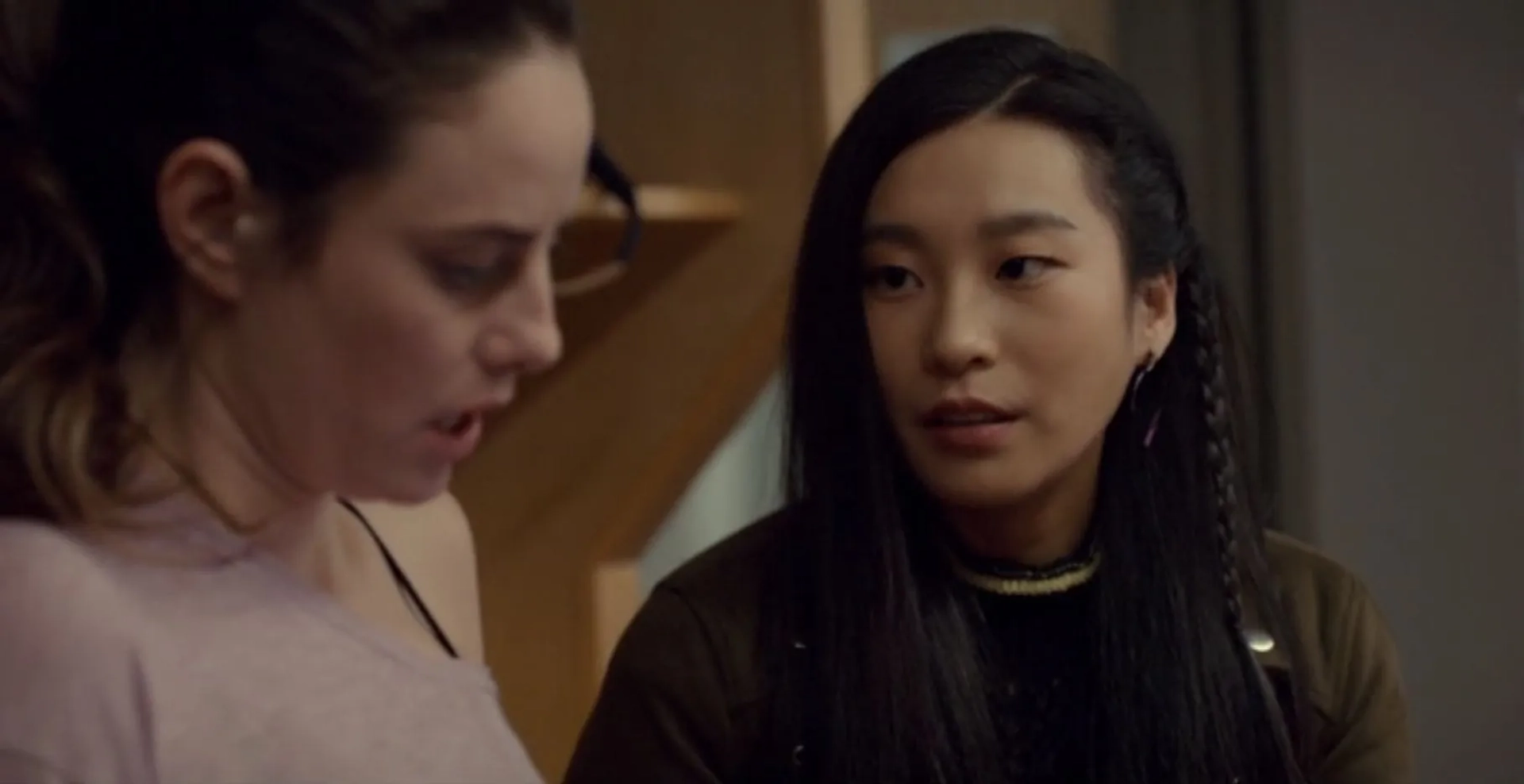 Kaya Scodelario and Amanda Zhou in Spinning Out (2020)