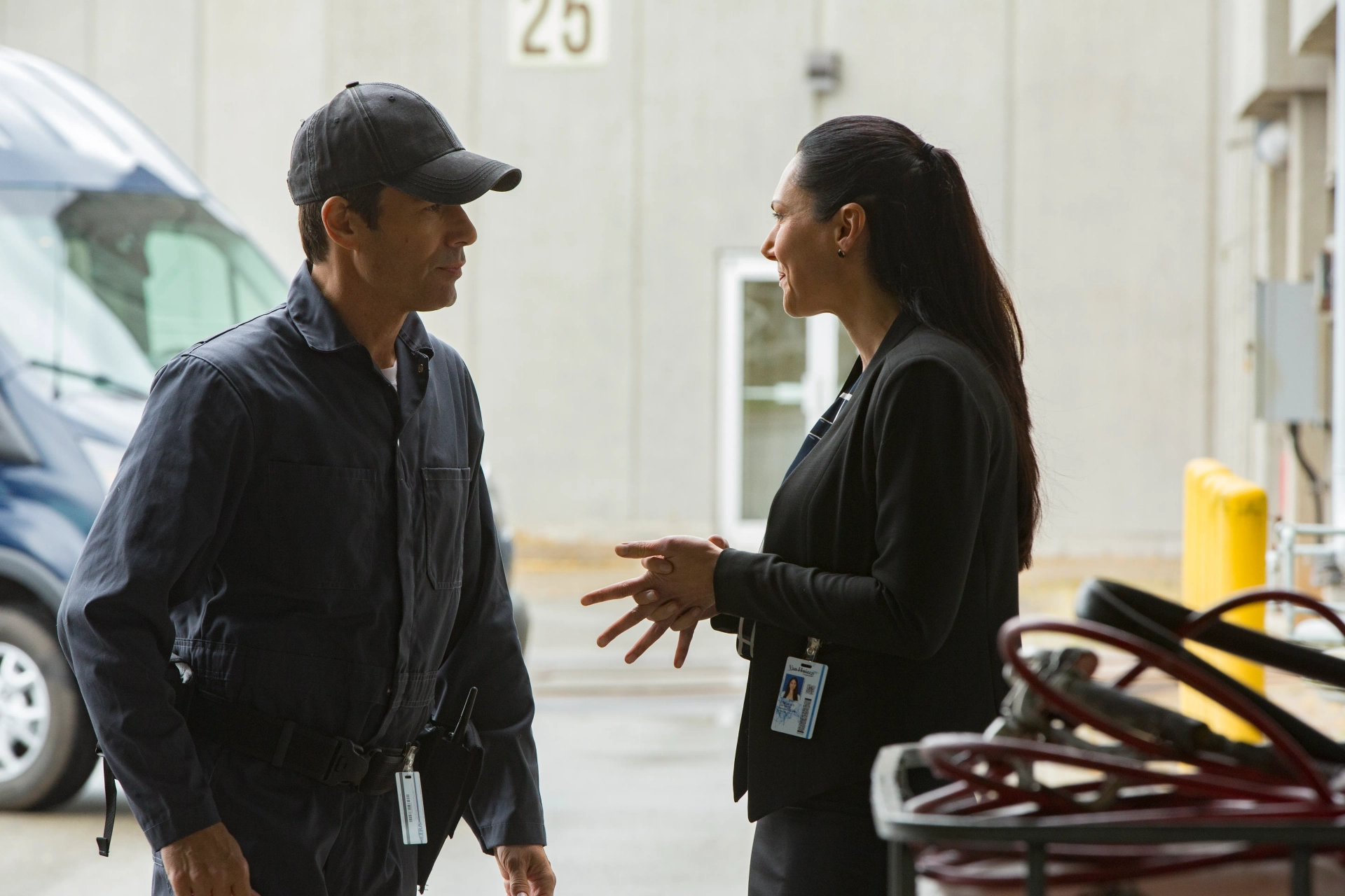 Eric McCormack and Kyra Zagorsky in Travelers (2016)