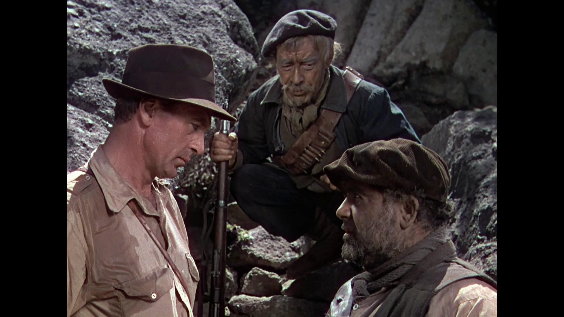 Gary Cooper, Vladimir Sokoloff, and Akim Tamiroff in For Whom the Bell Tolls (1943)