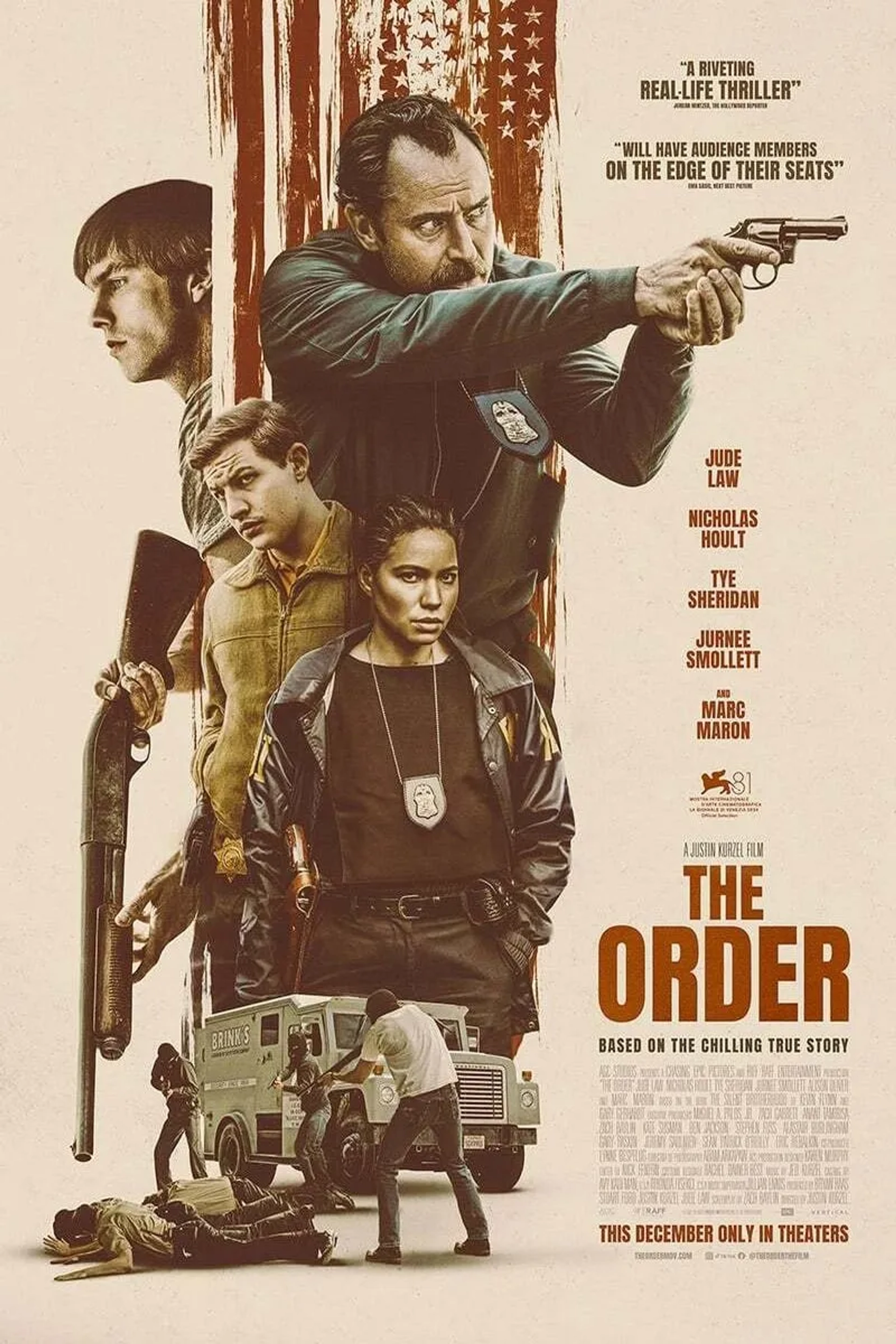 Jude Law, Nicholas Hoult, Jurnee Smollett, and Tye Sheridan in The Order (2024)