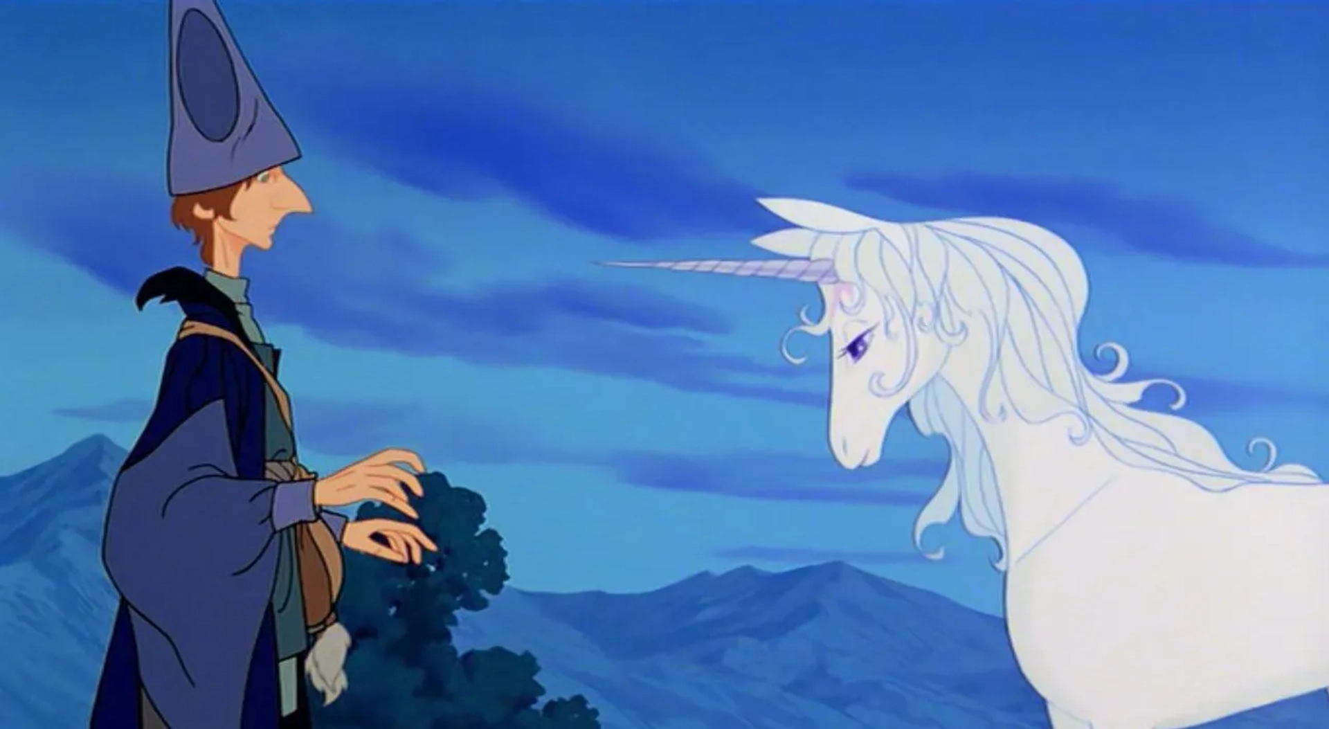 Alan Arkin and Mia Farrow in The Last Unicorn (1982)