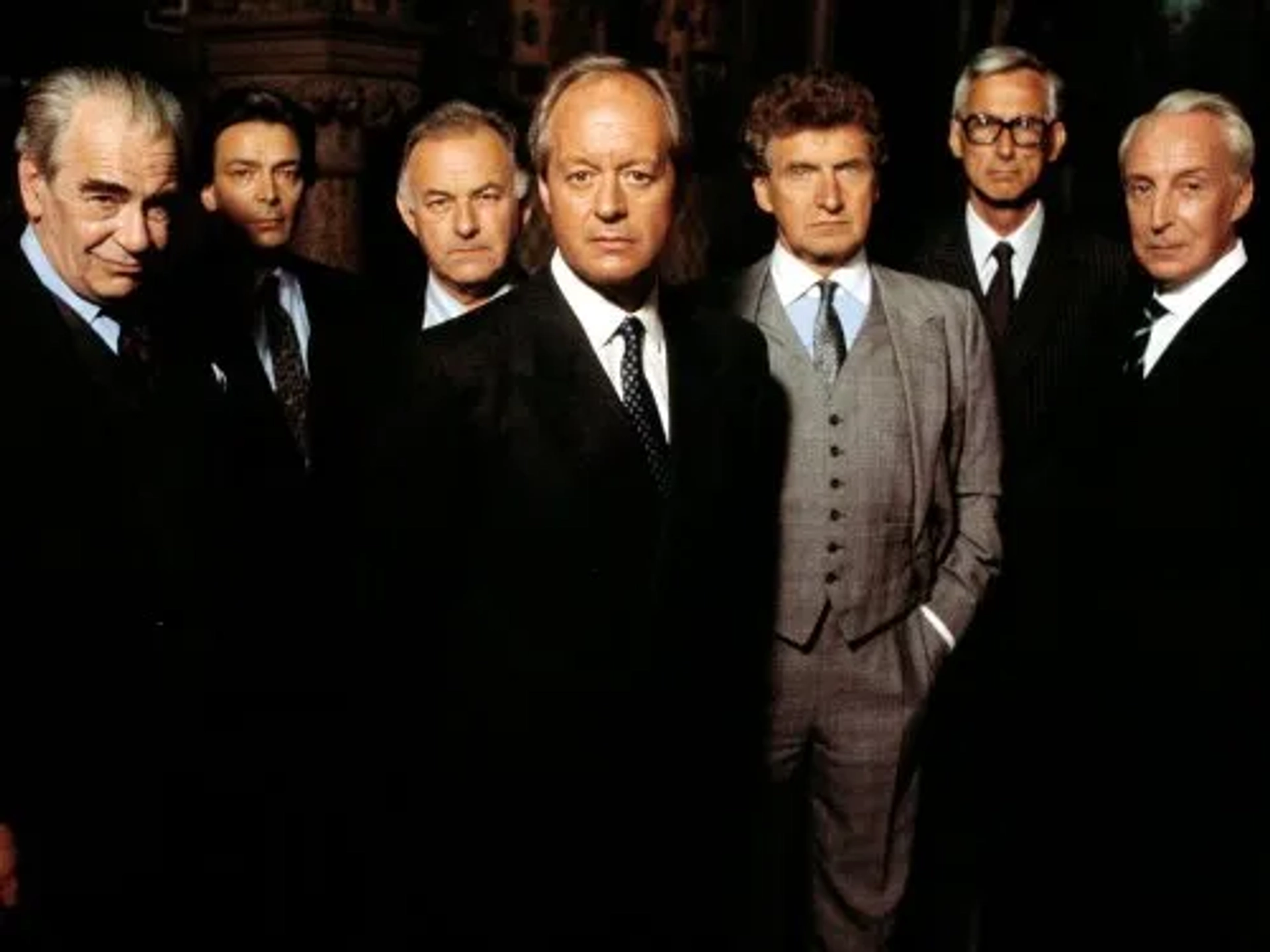 Ian Richardson, Kenneth Gilbert, David Lyon, Christopher Owen, Nicholas Selby, Damien Thomas, and Malcolm Tierney in House of Cards (1990)