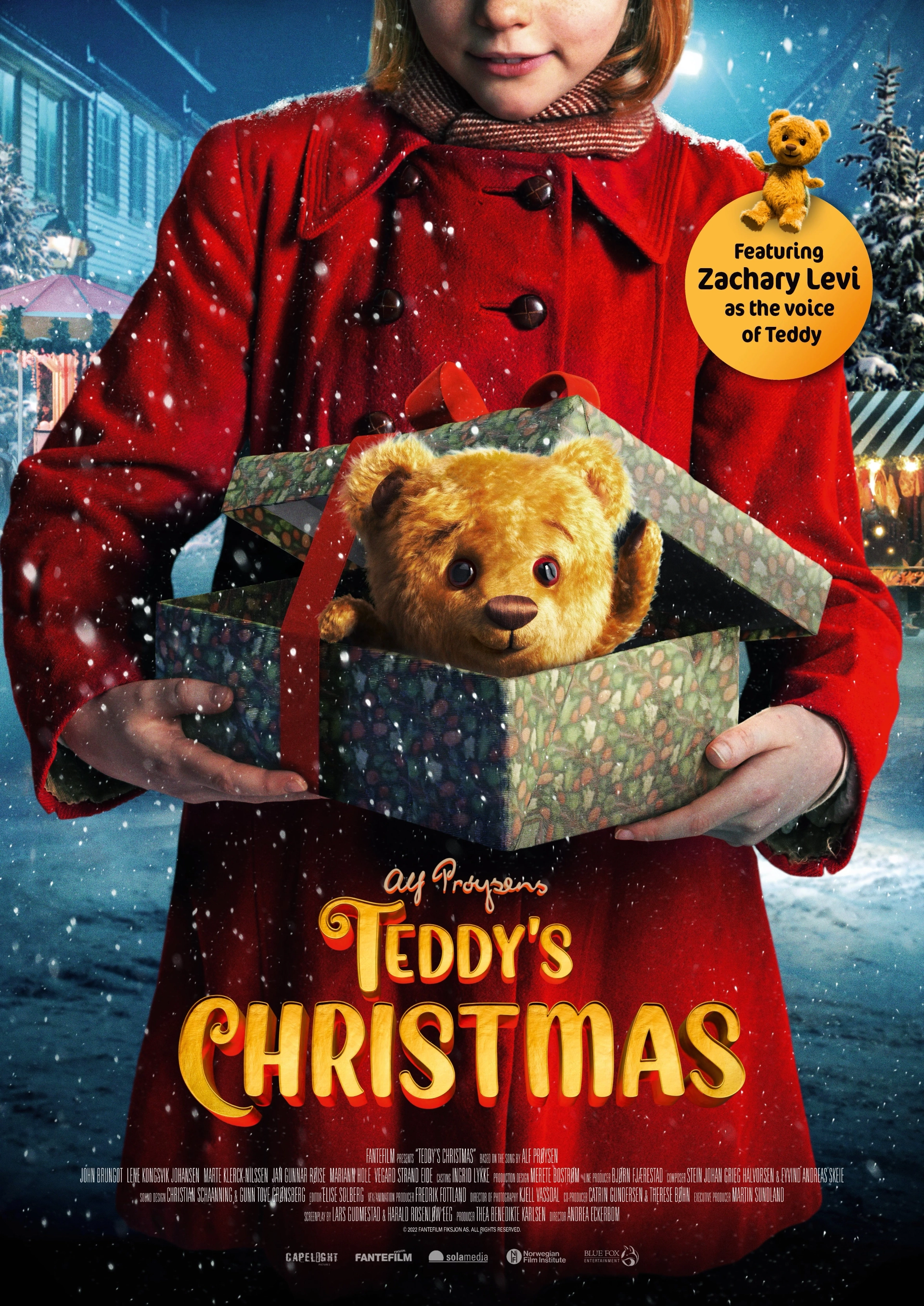 Zachary Levi, Marte Klerck-Nilssen, John F. Brungot, and Mariann Hole in Teddy's Christmas (2022)