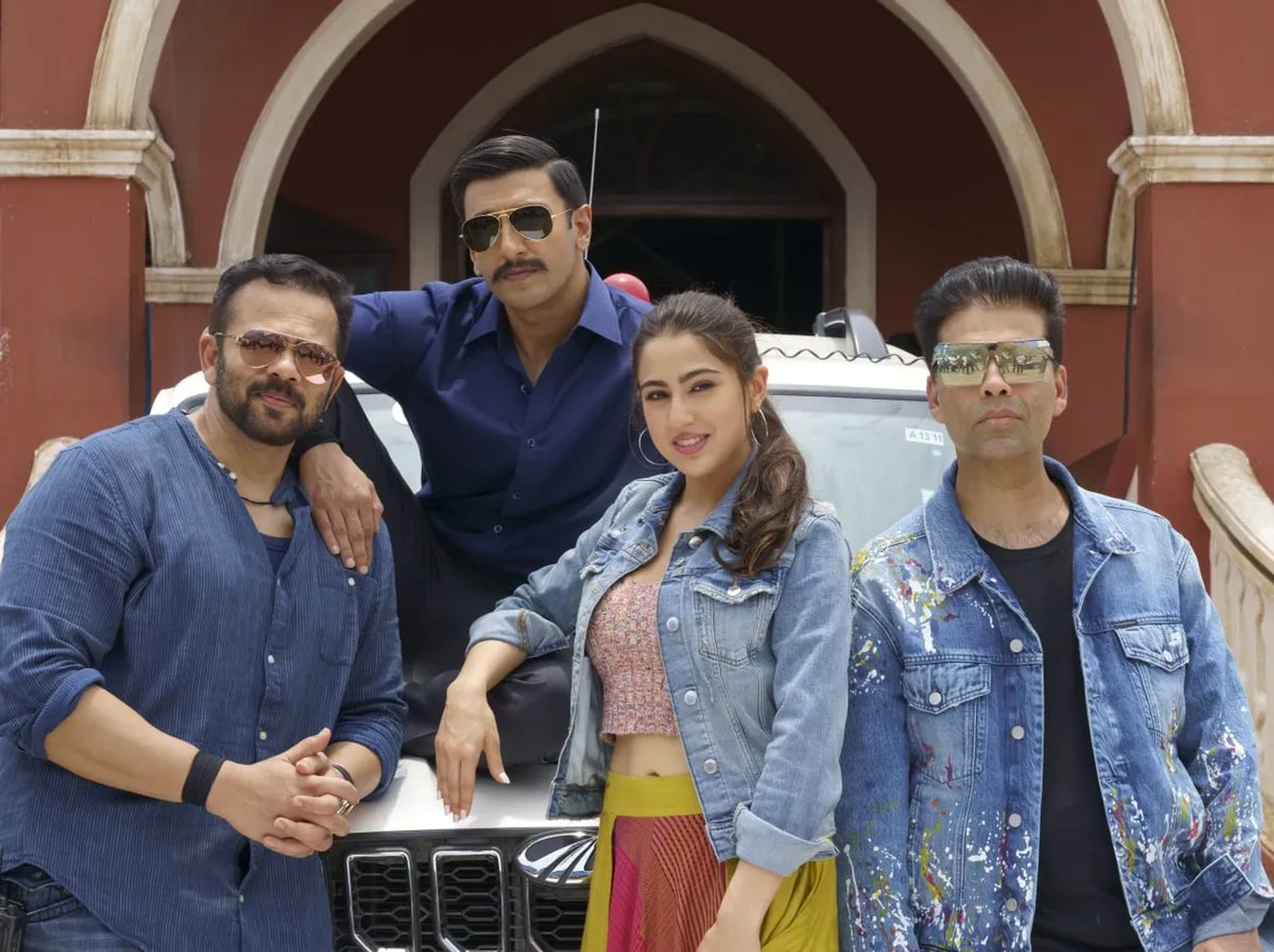 Karan Johar, Rohit Shetty, Ranveer Singh, Sara Ali Khan, and Abdul Quadir Amin in Simmba (2018)