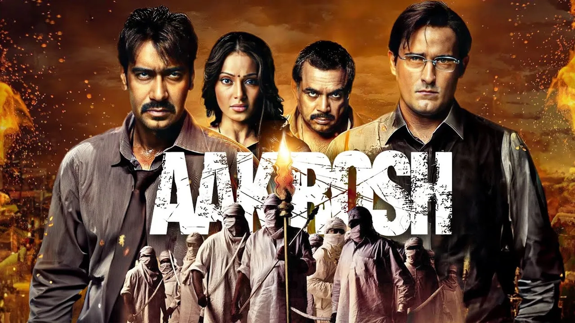 Bipasha Basu, Ajay Devgn, Akshaye Khanna, and Paresh Rawal in Aakrosh (2010)