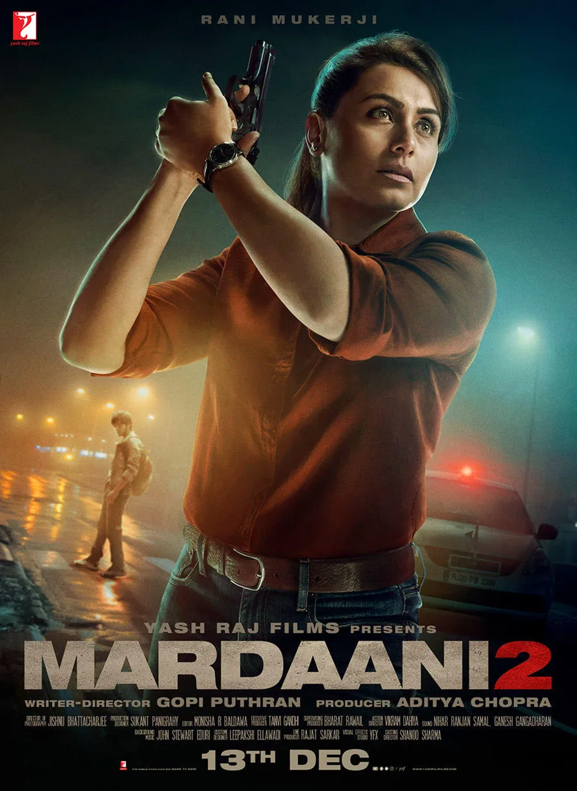 Aditya Chopra, Rani Mukerji, Rajesh Sharma, Deepika Amin, Shruti Bapna, Gopi Puthran, and Vikram Singh Chauhan in Mardaani 2 (2019)