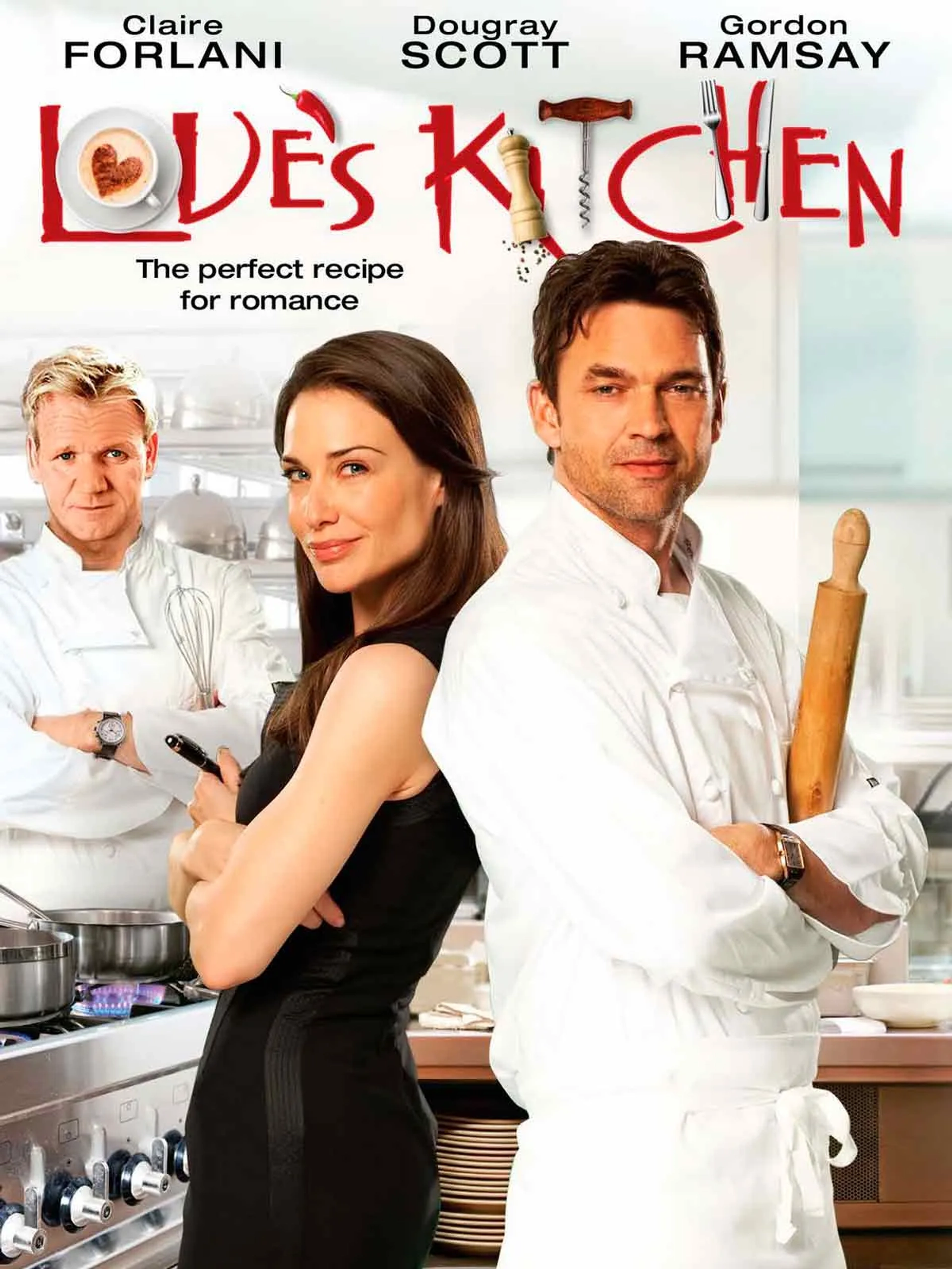 Claire Forlani, Dougray Scott, and Gordon Ramsay in Love's Kitchen (2011)