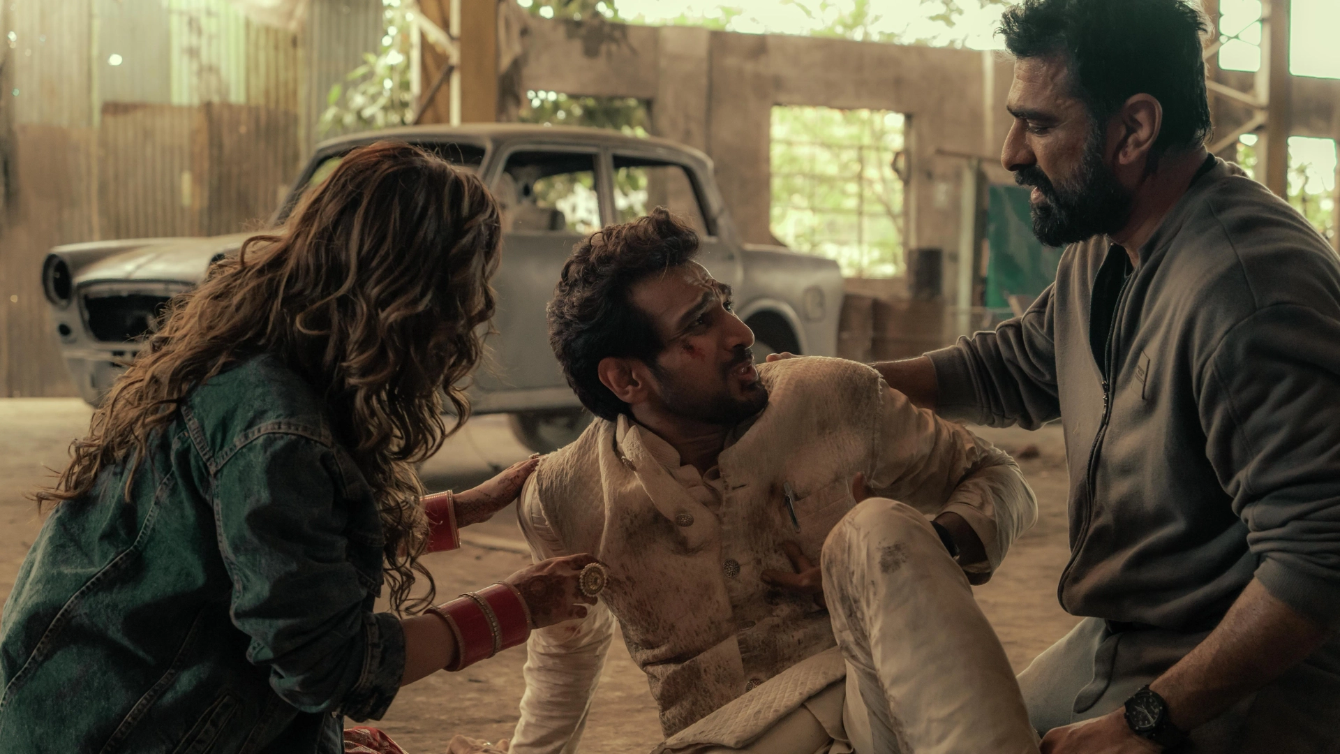 Eijaz Khan and Pratik Gandhi in Dhoom Dhaam (2025)