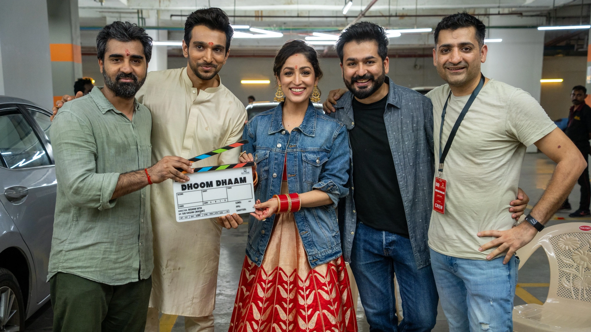 Aditya Dhar, Pratik Gandhi, Rishab Seth, Lokesh Dhar, and Yami Gautam in Dhoom Dhaam (2025)