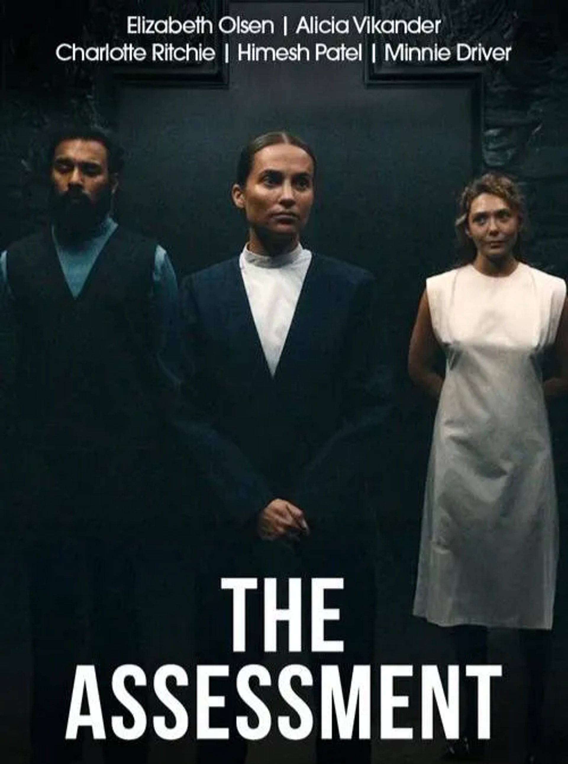 Elizabeth Olsen, Alicia Vikander, and Himesh Patel in The Assessment (2024)