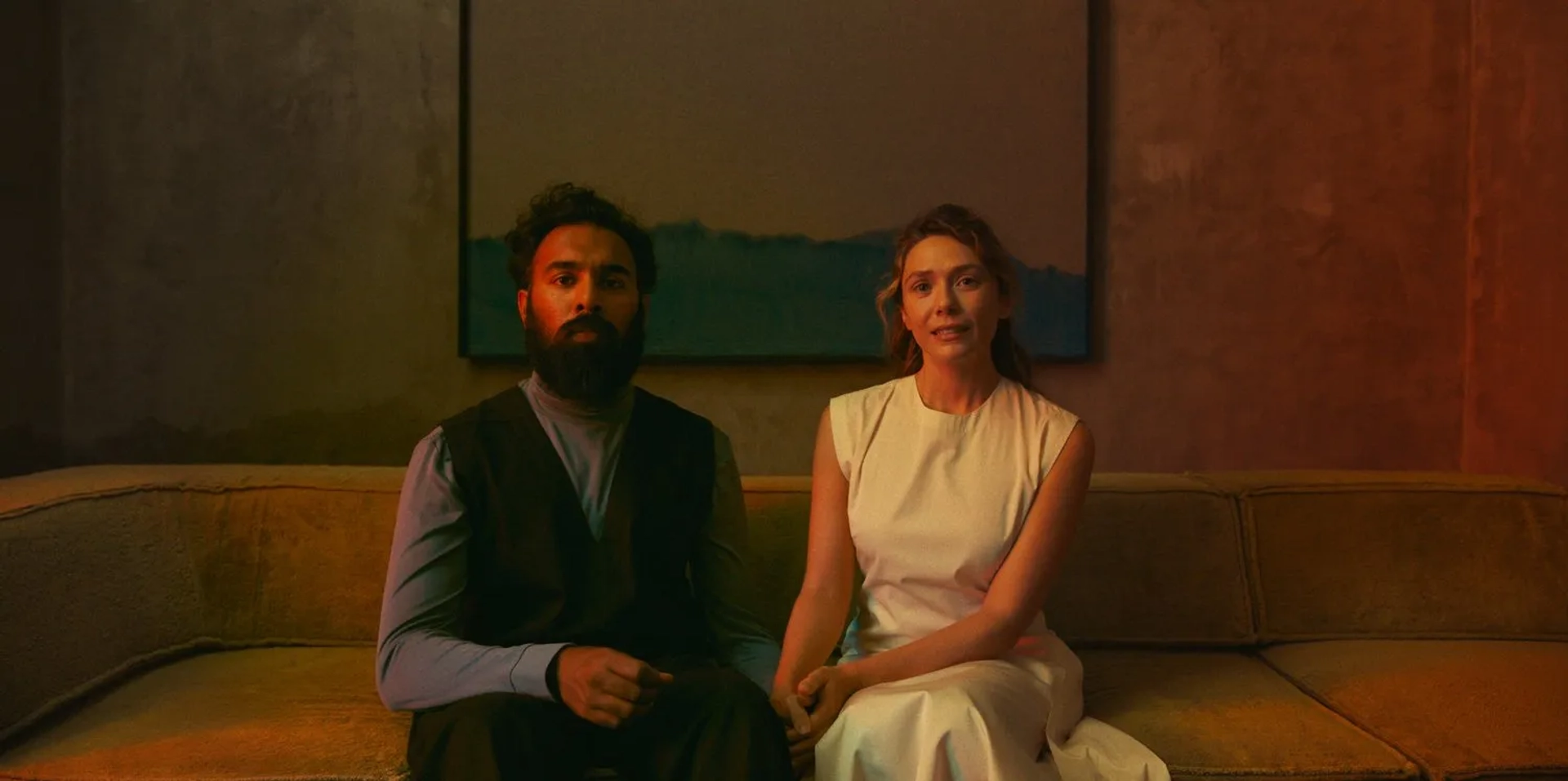 Elizabeth Olsen and Himesh Patel in The Assessment (2024)