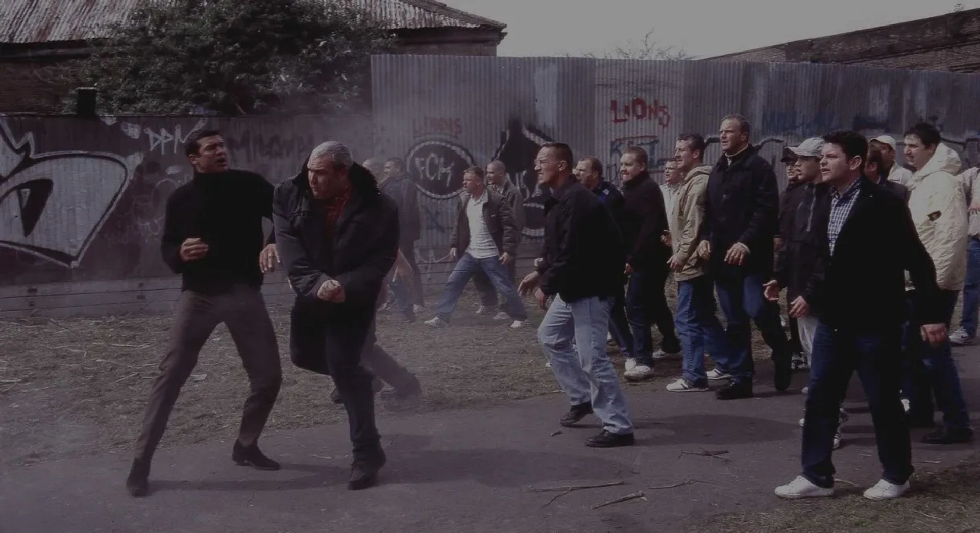 Tony Denham, Frank Harper, Roland Manookian, and Tamer Hassan in The Football Factory (2004)