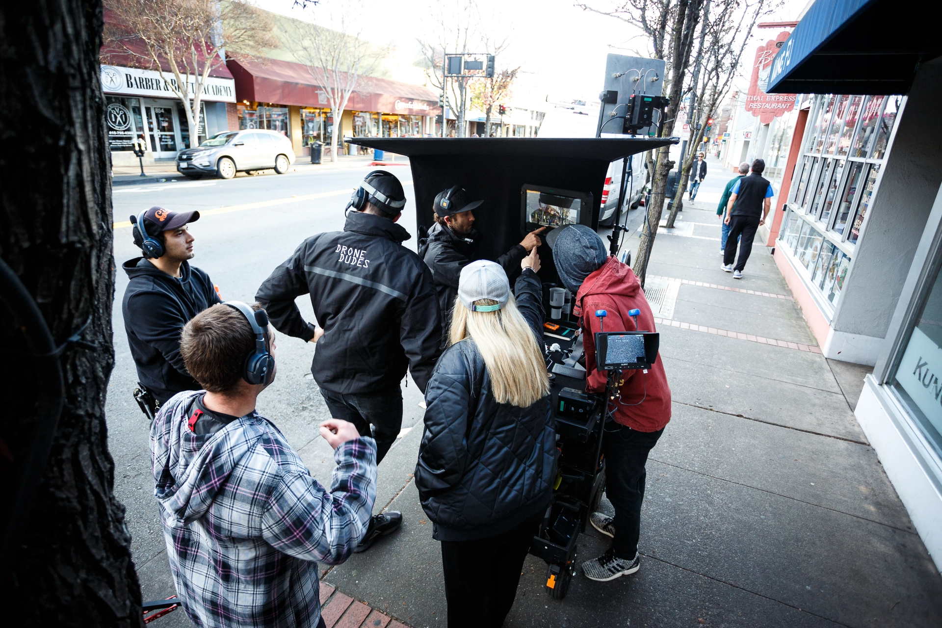 Anna Elizabeth James on the set of Deadly Illusions shooting opening sequence at Copperfield's Bookstore, San Rafael.