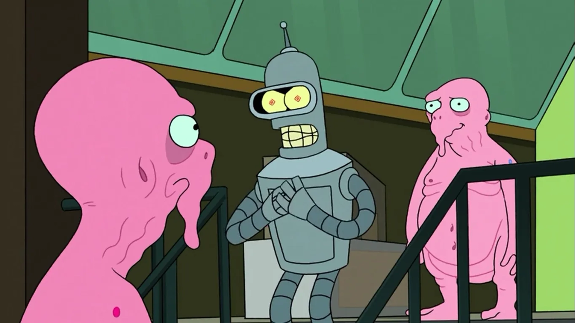 Maurice LaMarche, John DiMaggio, and David Herman in Futurama: Bender's Big Score (2007)