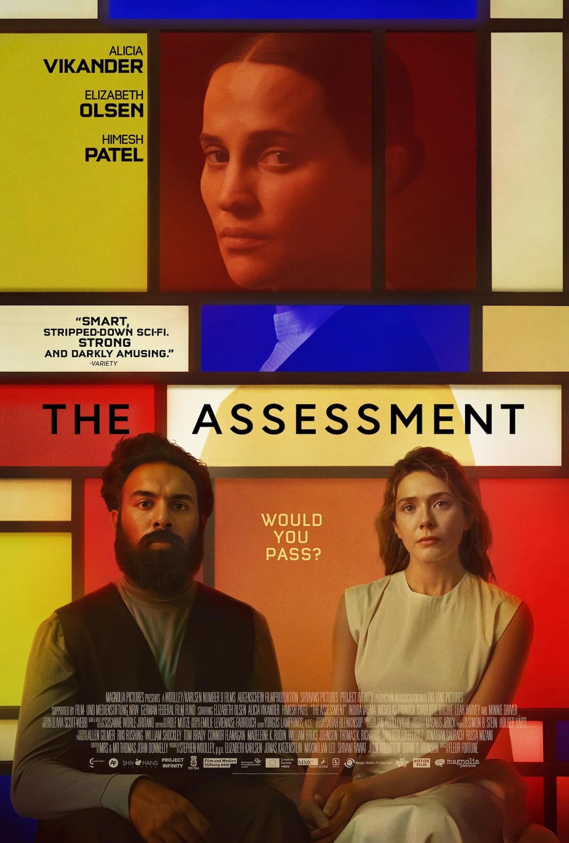 Elizabeth Olsen, Alicia Vikander, and Himesh Patel in The Assessment (2024)