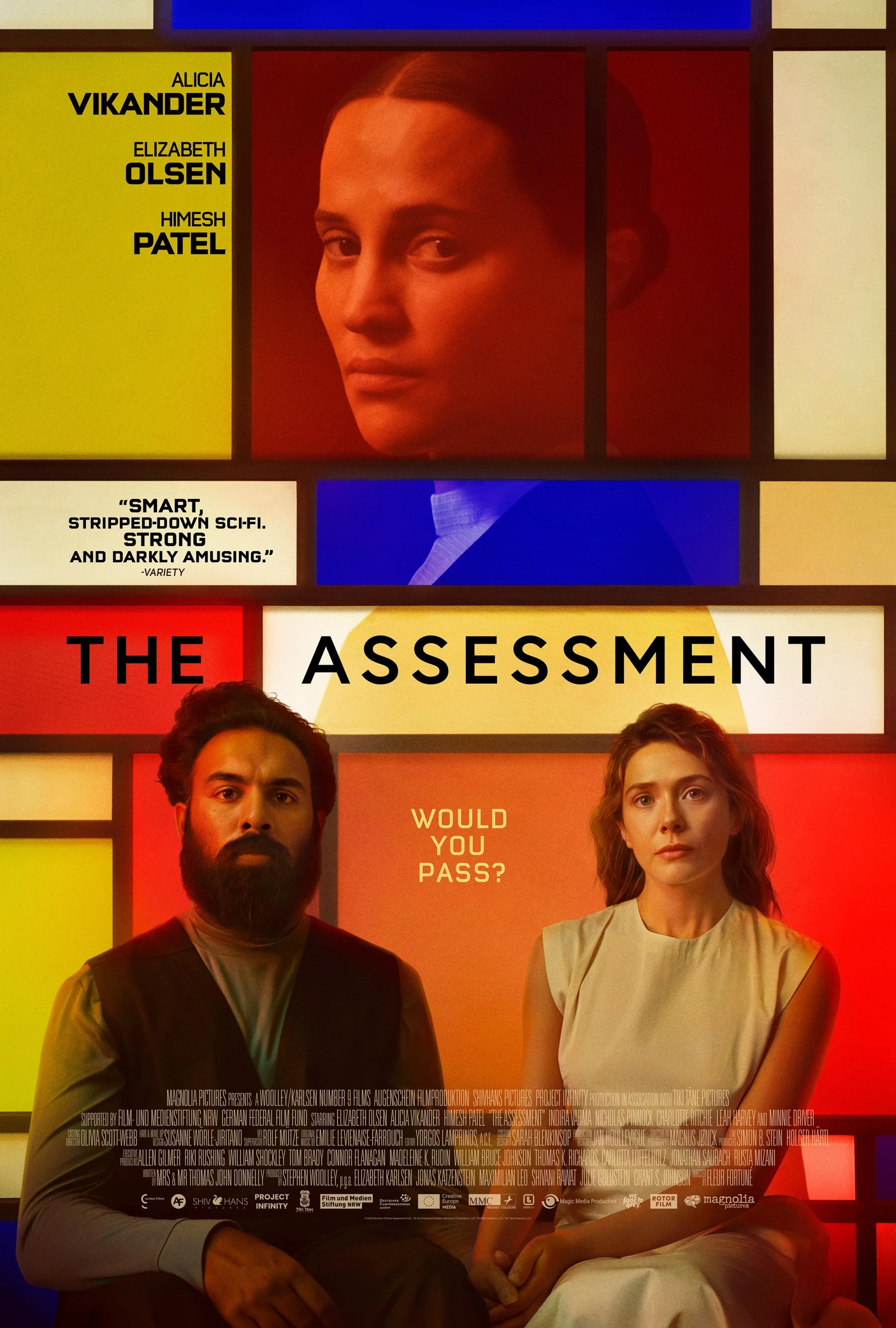 Elizabeth Olsen, Alicia Vikander, and Himesh Patel in The Assessment (2024)