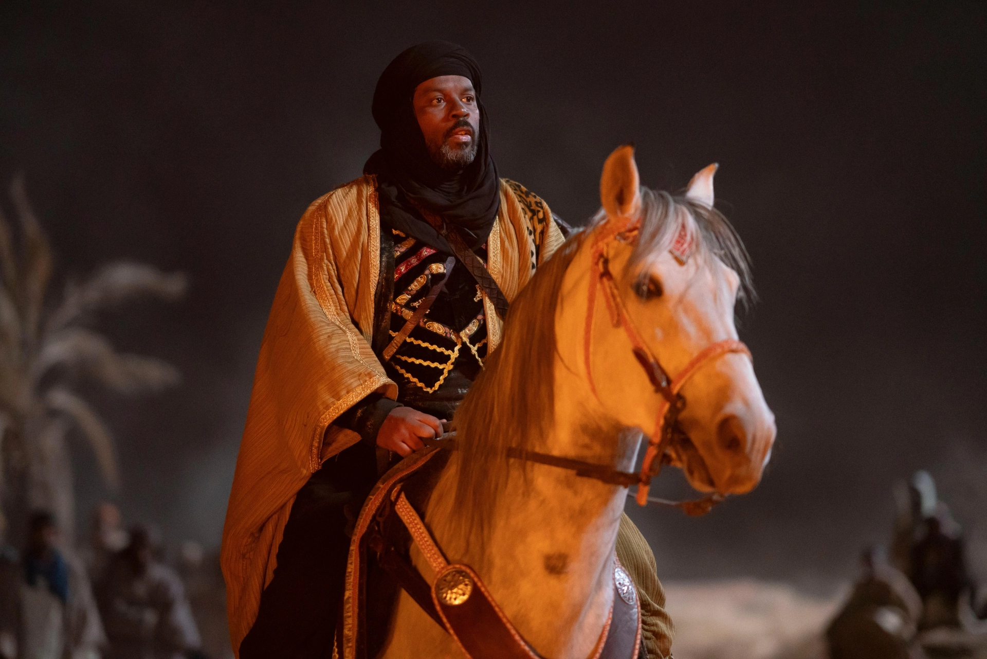 Kamal Moummad (VIHAAN) riding his horse towards Mary and joseph. MARY; starring Sir. Anthony Hopkins. Directed by D.J. Caruso. Written by Timothy Michael Hayes. Produced by Mary Aloe, Hannah Leader, and Amory Leader. MARY is now streaming on NETFLIX.