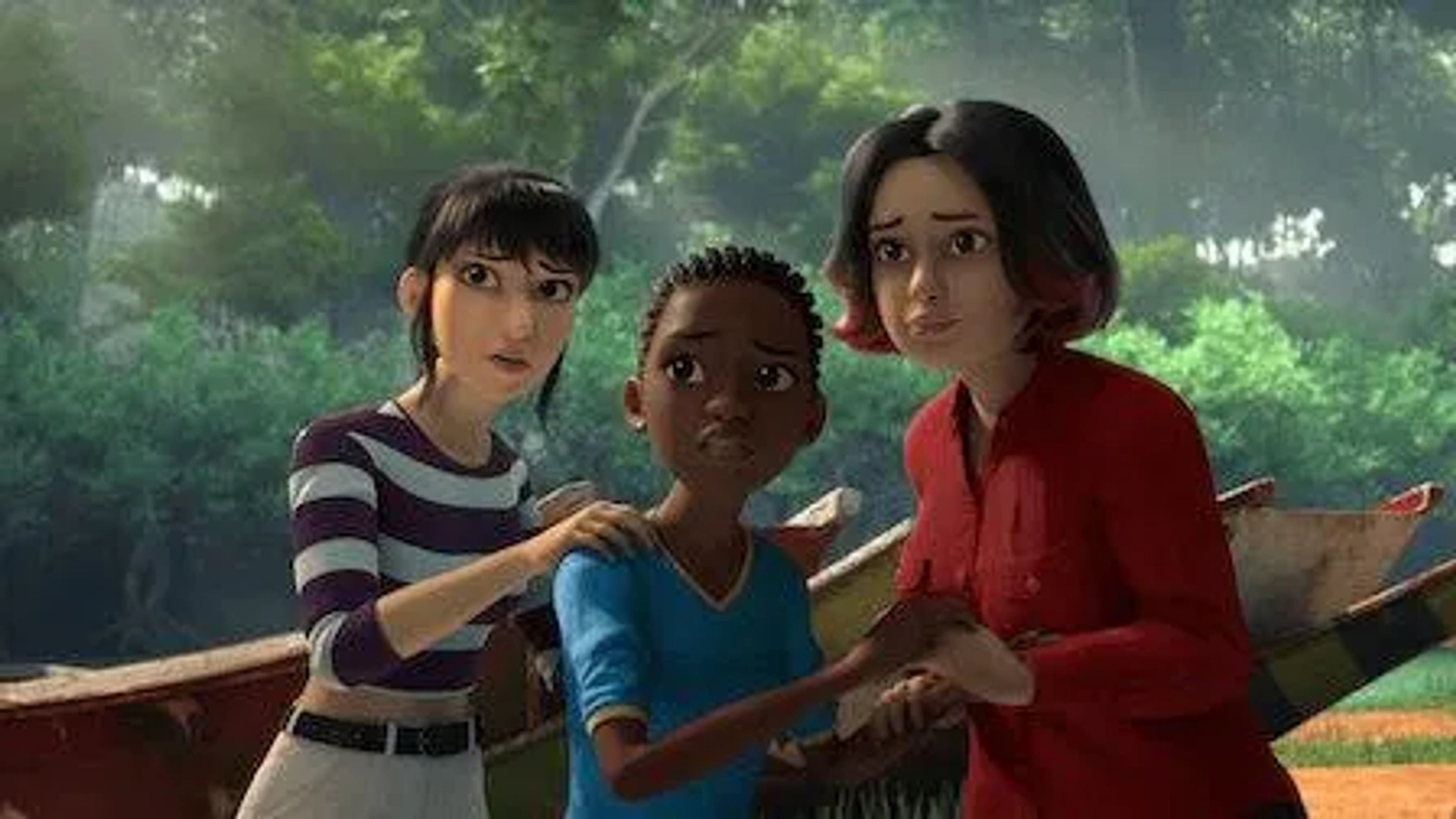 Anaiya Asomugha, Raini Rodriguez, and Kausar Mohammed in Jurassic World: Chaos Theory (2024)