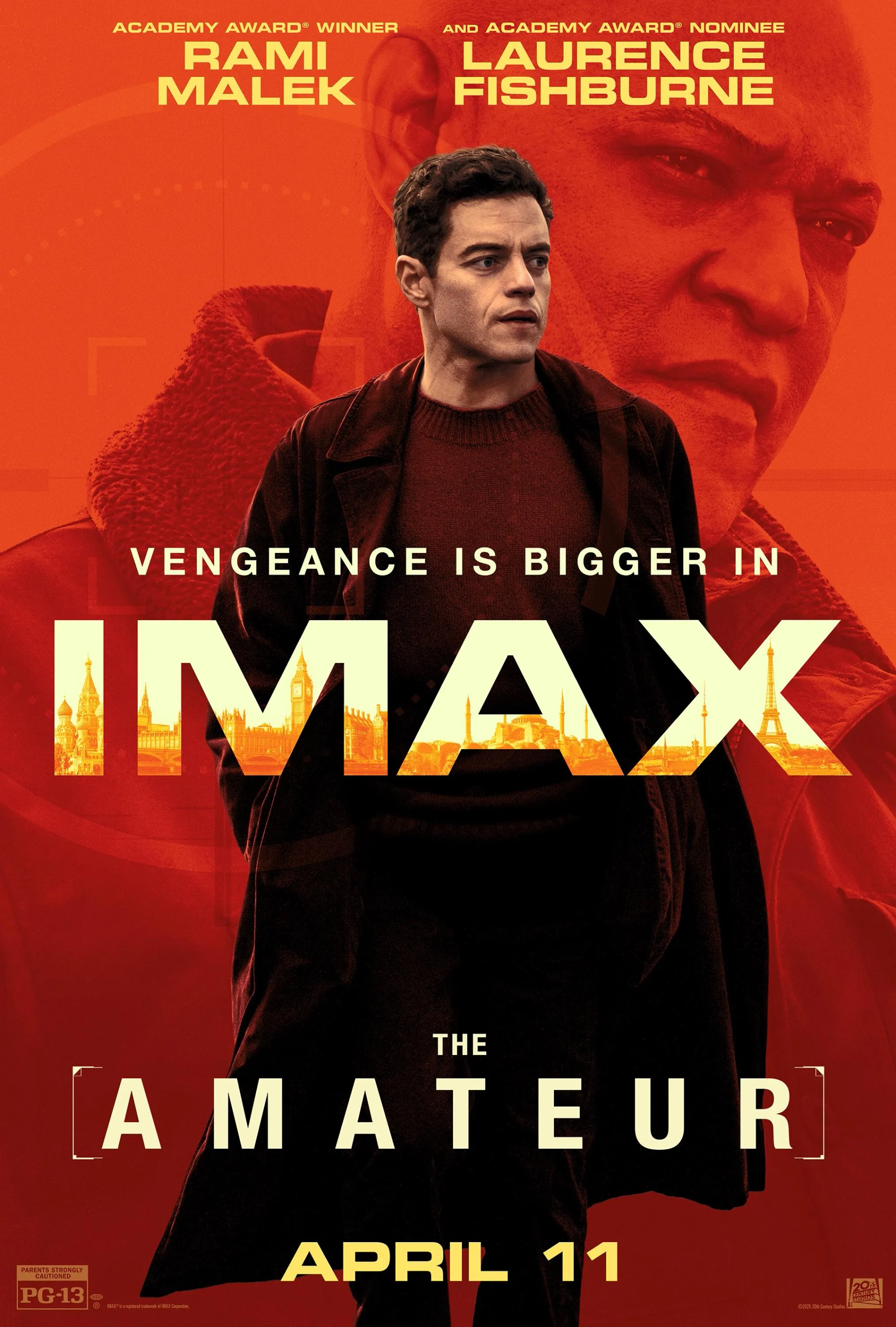 Laurence Fishburne and Rami Malek in The Amateur (2025)