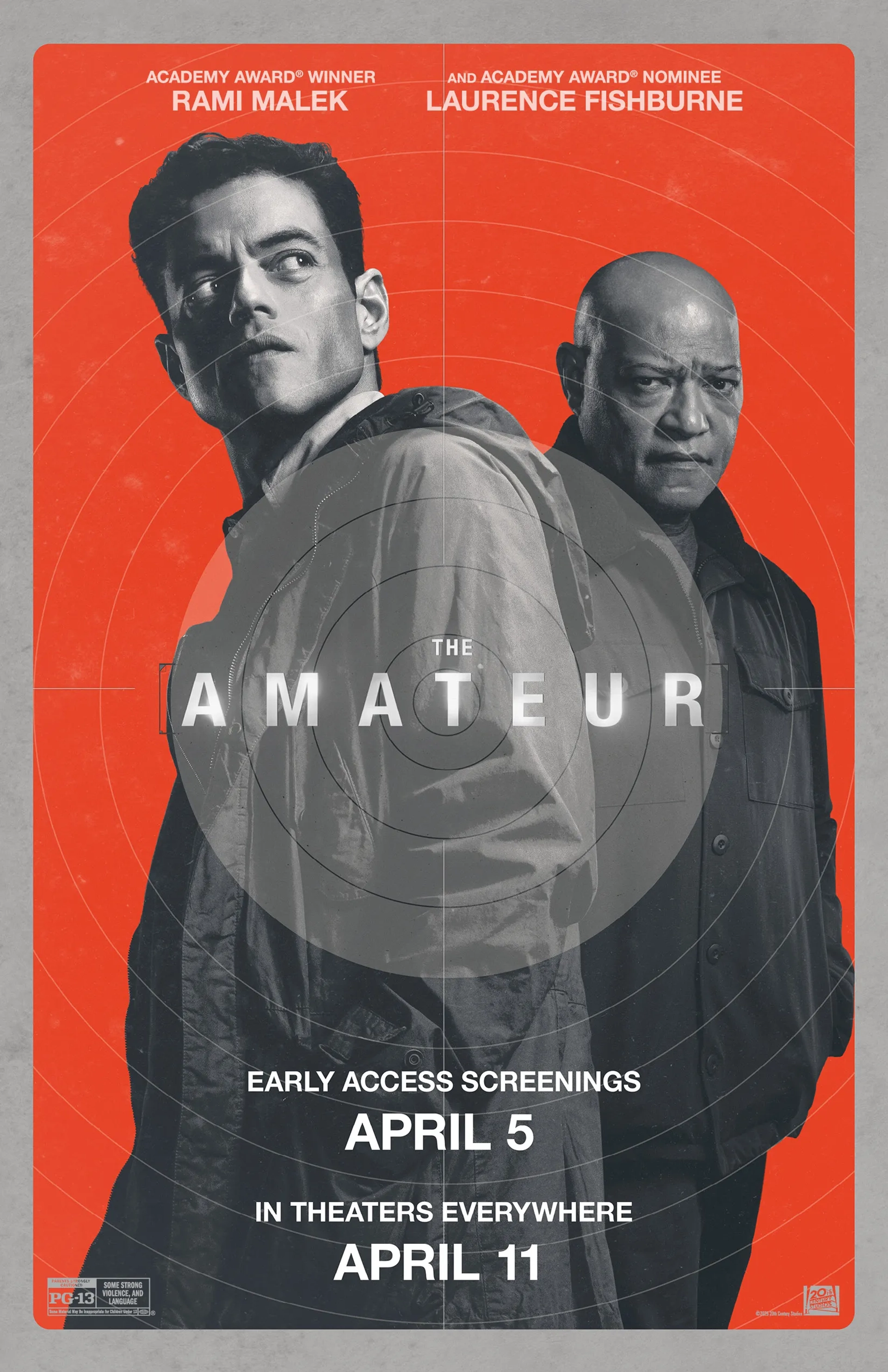 Laurence Fishburne and Rami Malek in The Amateur (2025)