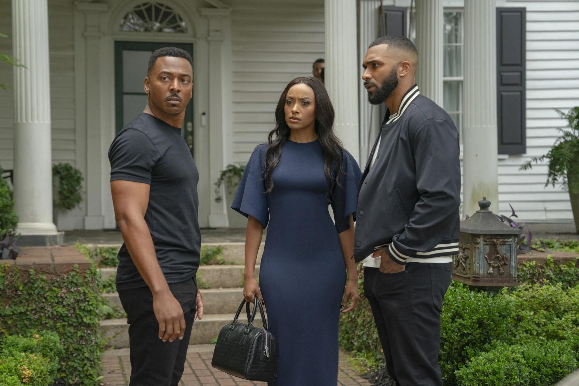 Kat Graham, RonReaco Lee, and Tyler Lepley in Tyler Perry's Duplicity (2025)