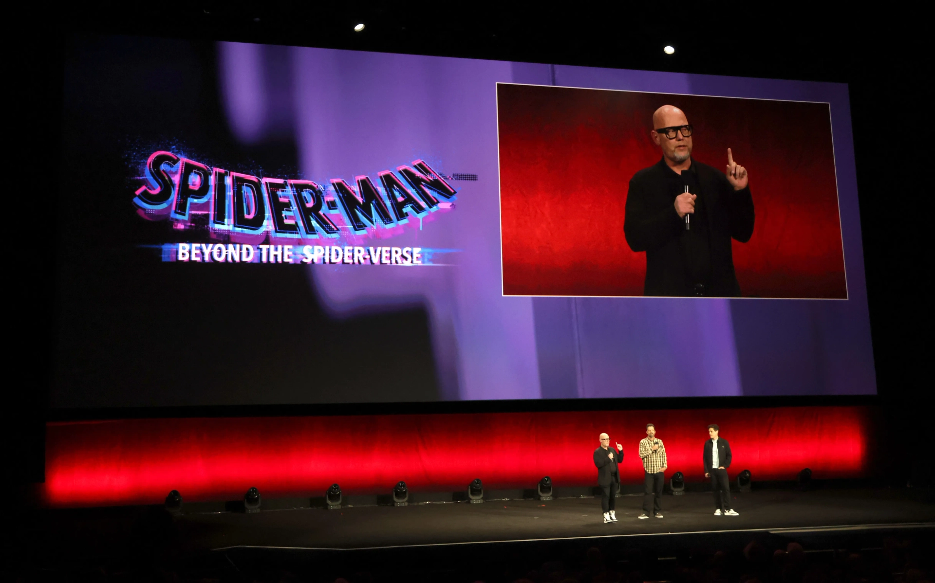 Phil Lord, Justin K. Thompson, and Bob Persichetti at an event for Spider-Man: Beyond the Spider-Verse (2027)
