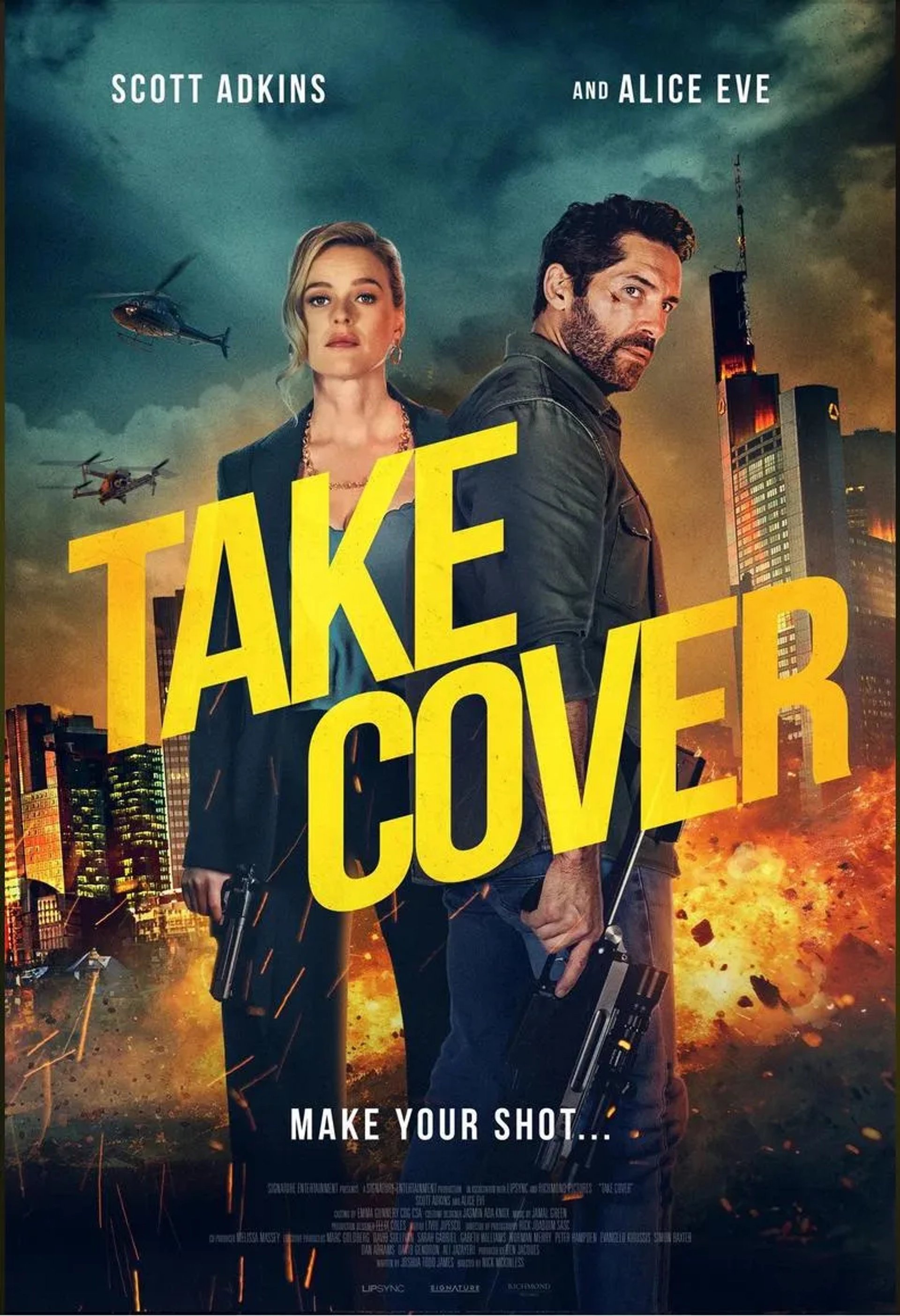 Scott Adkins and Alice Eve in Take Cover (2024)