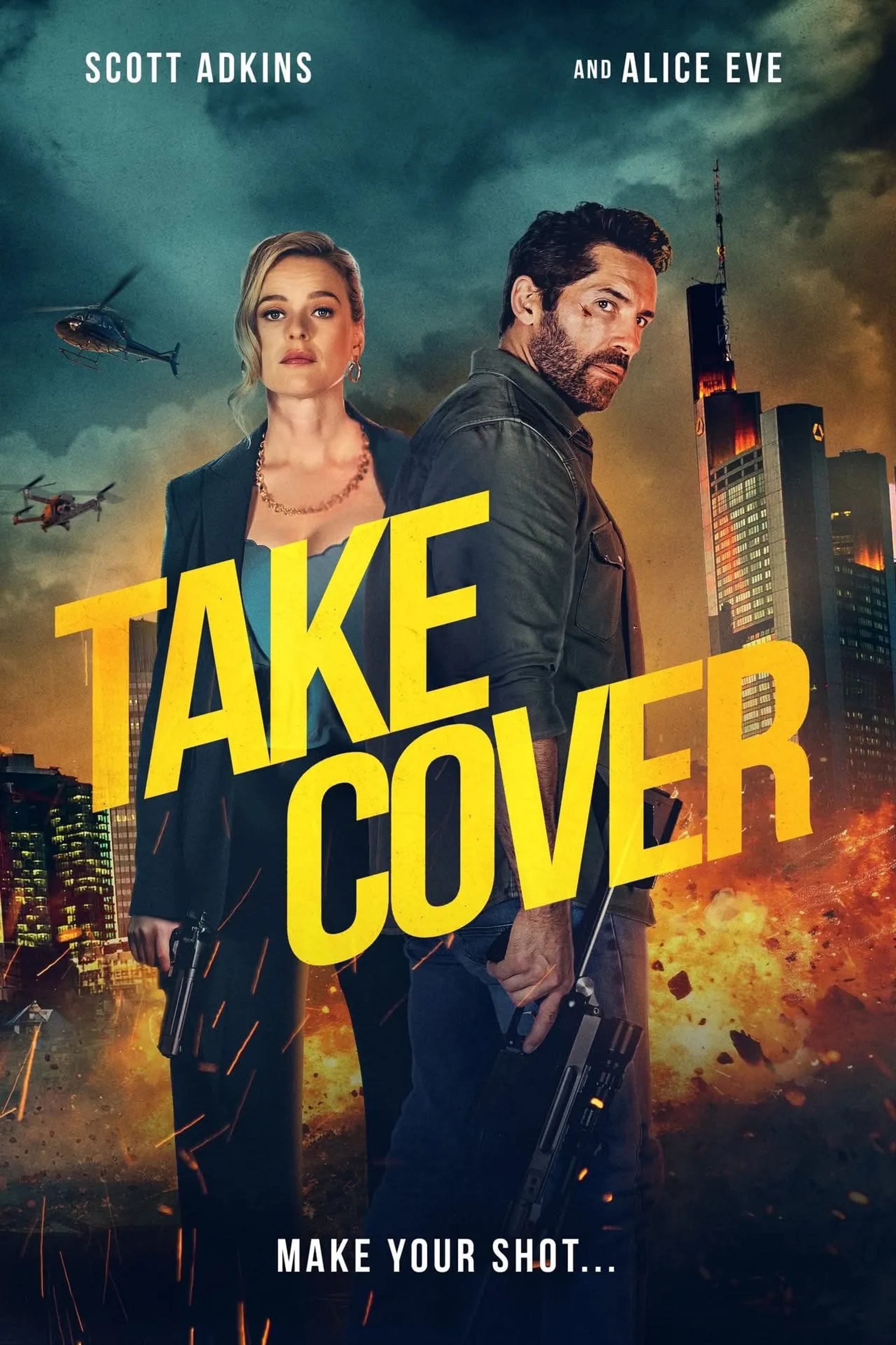 Scott Adkins and Alice Eve in Take Cover (2024)