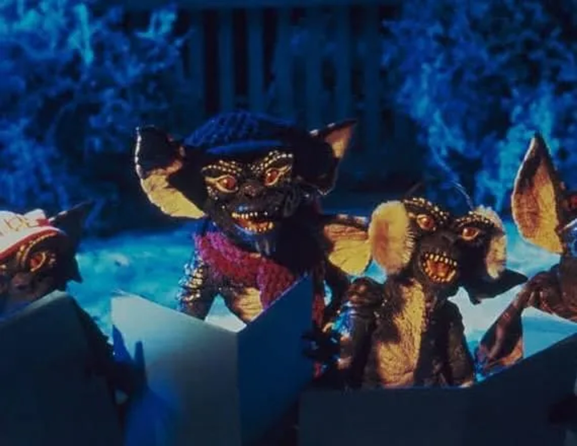 Peter Cullen, Mark Dodson, Fred Newman, Frank Welker, and Michael Winslow in Gremlins (1984)