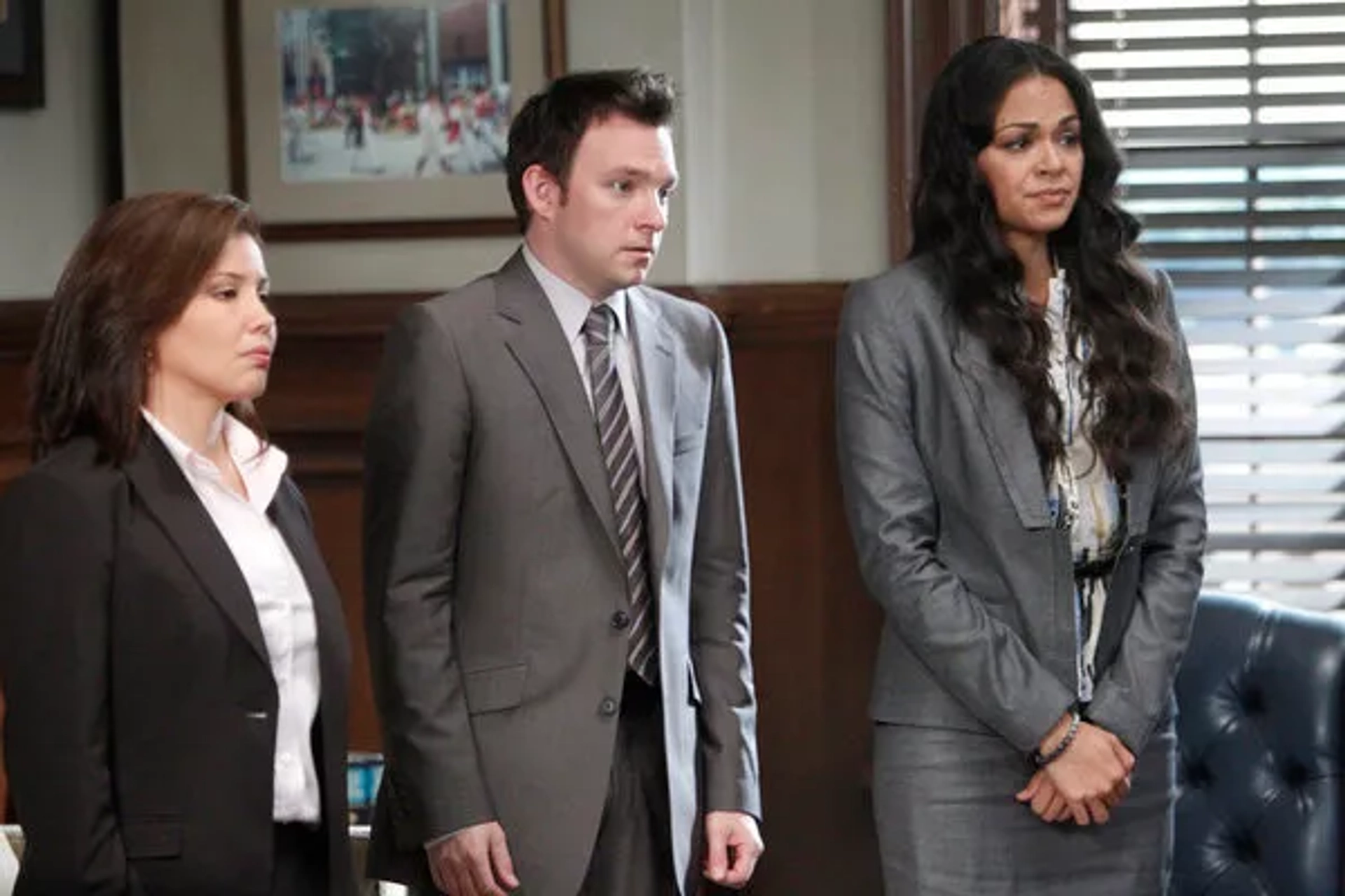 Justina Machado, Sharon Neil, and Nate Corddry in Harry's Law (2011)